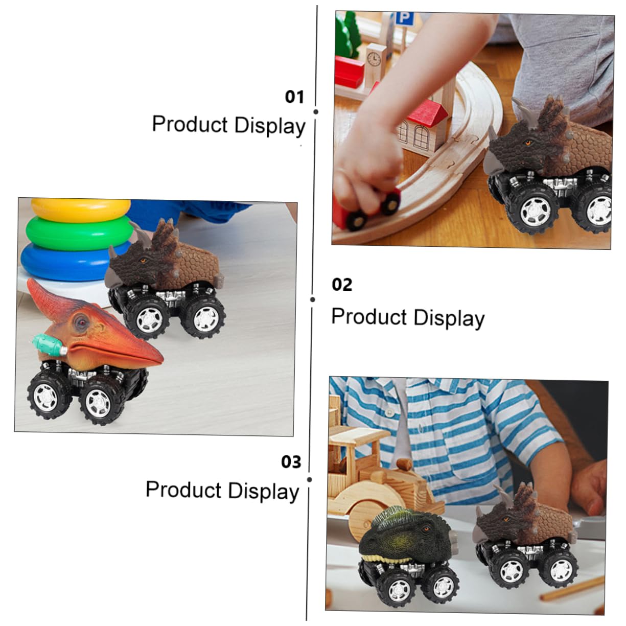 SKISUNO 4-Pack Dinosaur Pull Back Toy Cars - Cartoon Dinosaur Shaped Vehicles for Kids, Fun Plastic Dino Toys for Boys & Girls - Perfect for Birthday Gifts, Party Favors and Pretend Play