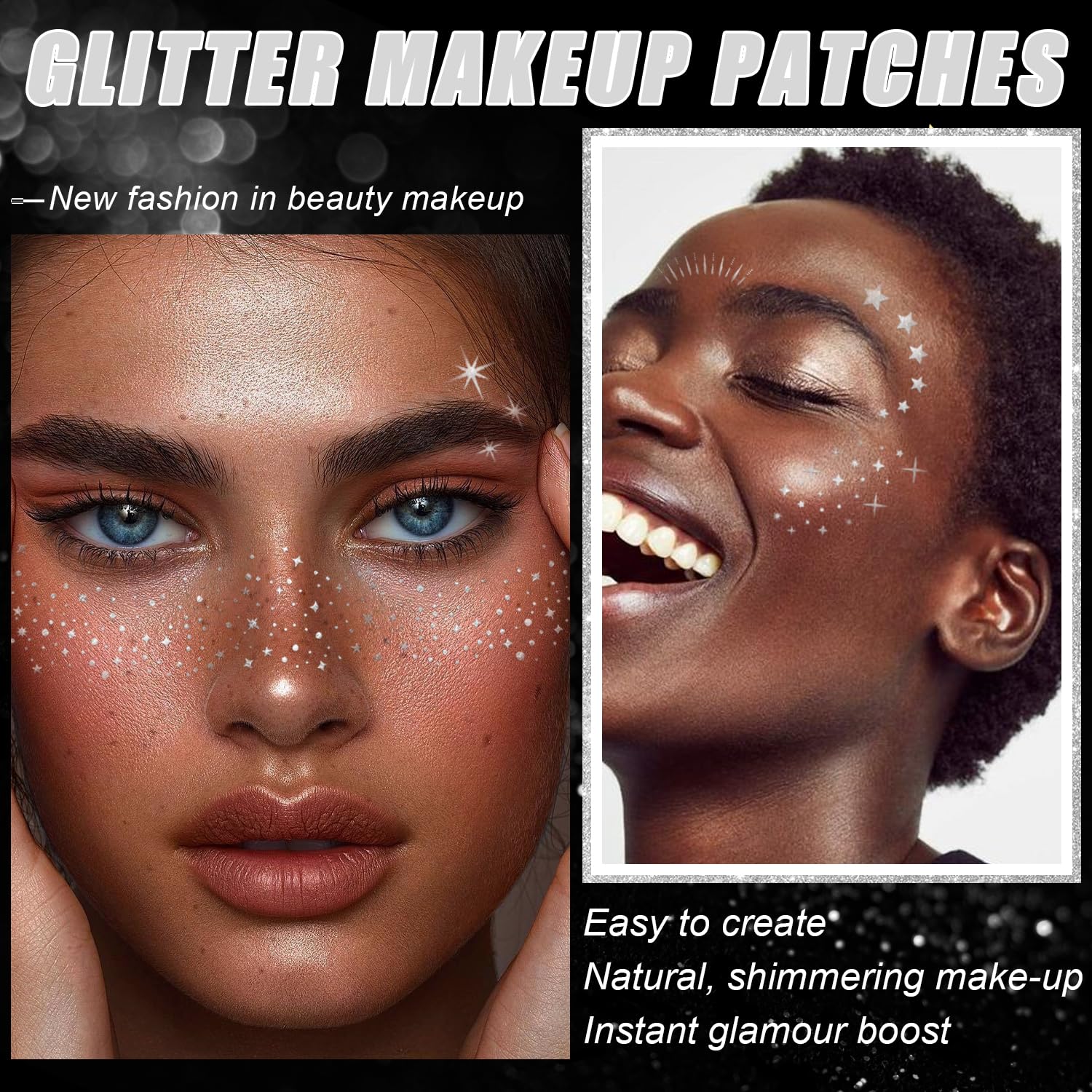 20 Pcs Silver Face Makeup Patches - Glitter Freckles Face Tattoos for Teens & Women | Waterproof Sparkle Freckles Makeup Stickers for Halloween, Christmas Parties & Festive Events (Silver)