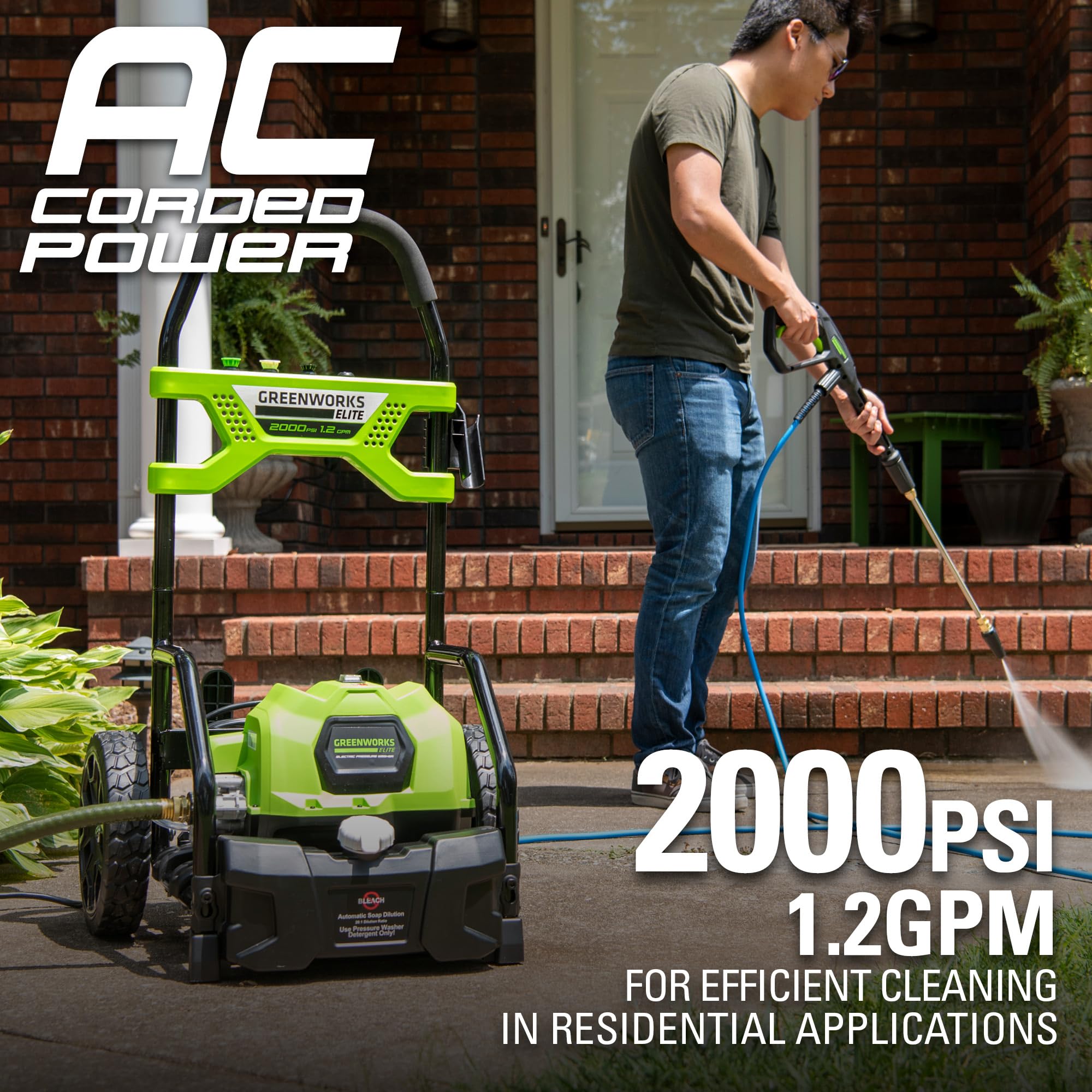Greenworks 2000 PSI Electric Pressure Washer - Powerful Cleaning for Driveways, Decks & Outdoor Surfaces