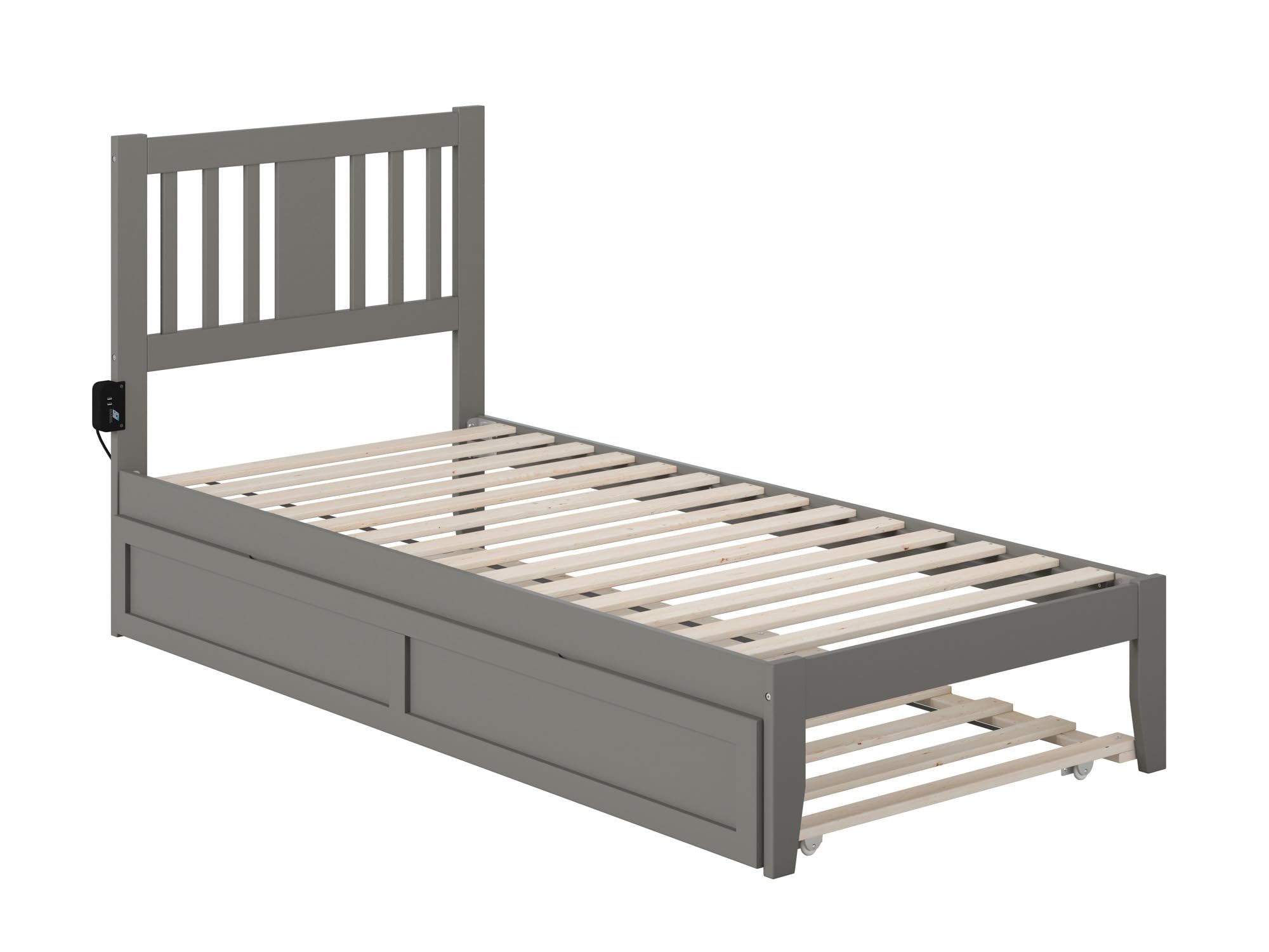 AFI Tahoe Twin XL Platform Bed with Twin XL Trundle & USB Charger - Space-Saving Grey Wooden Bed Frame for Small Rooms, Guest Bedrooms & Dorm Rooms