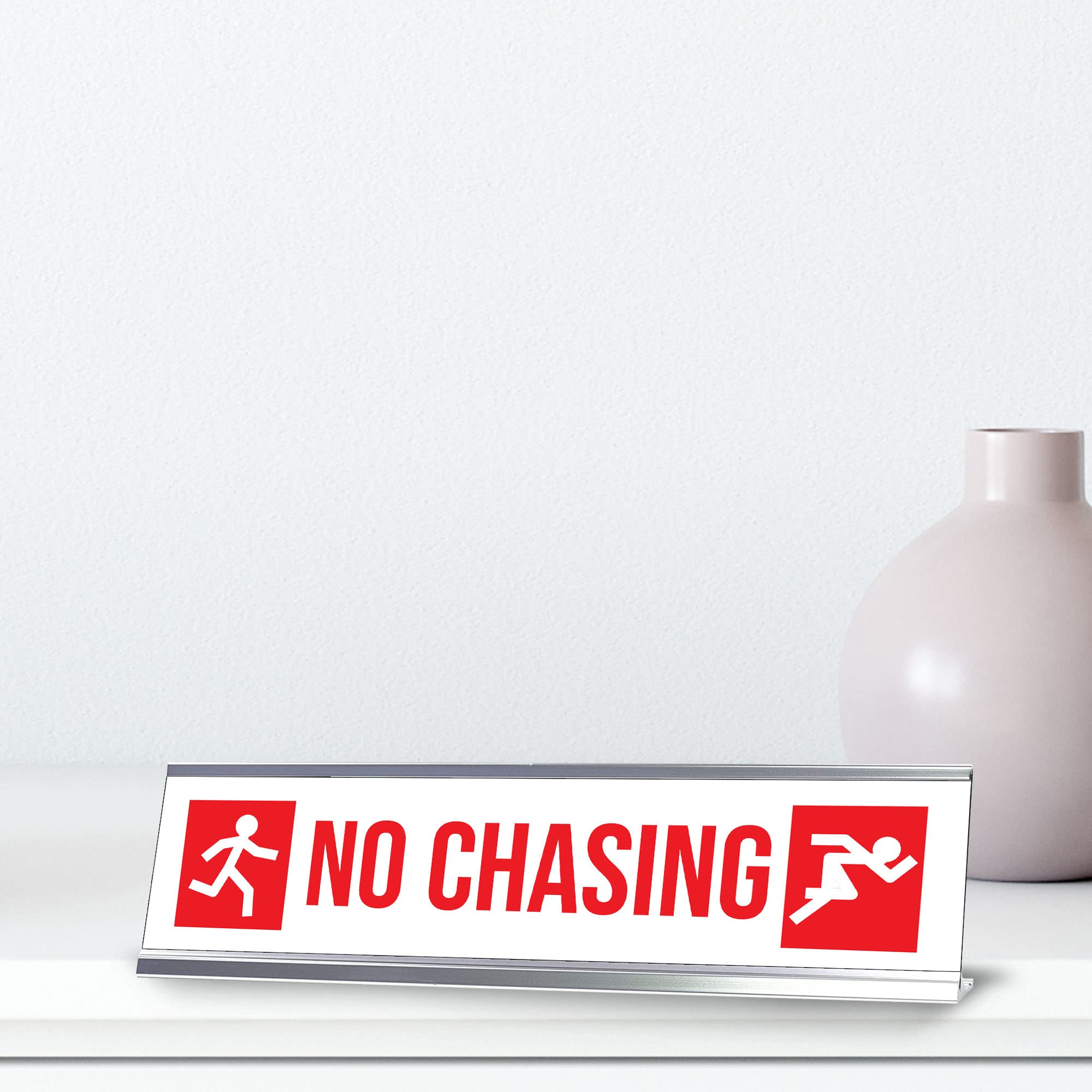 2x8 Inch Silver Frame Desk Sign - No Chasing Run Motivational Office Decor for Work Desk, Home Office & Gifts