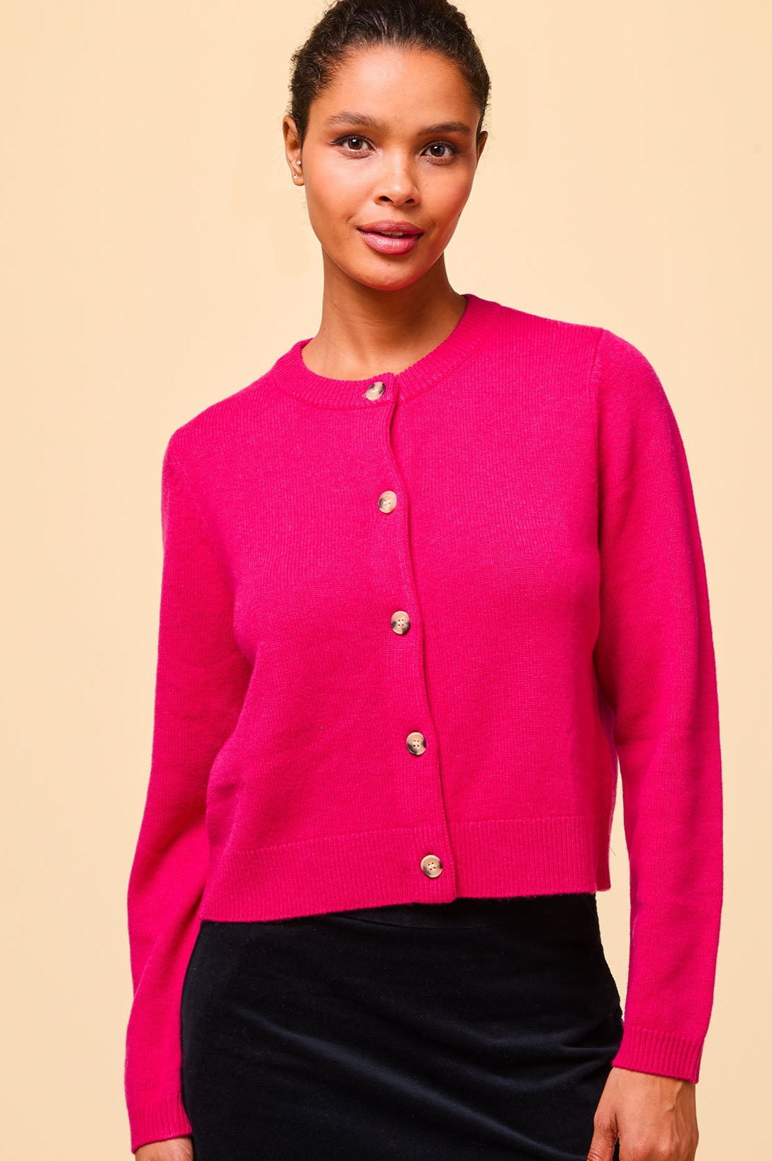 Merino Wool Brittany Cardigan for Women - Soft & Cozy Knit Sweater in Party Pink | Perfect for Fall, Winter & Holiday Gatherings