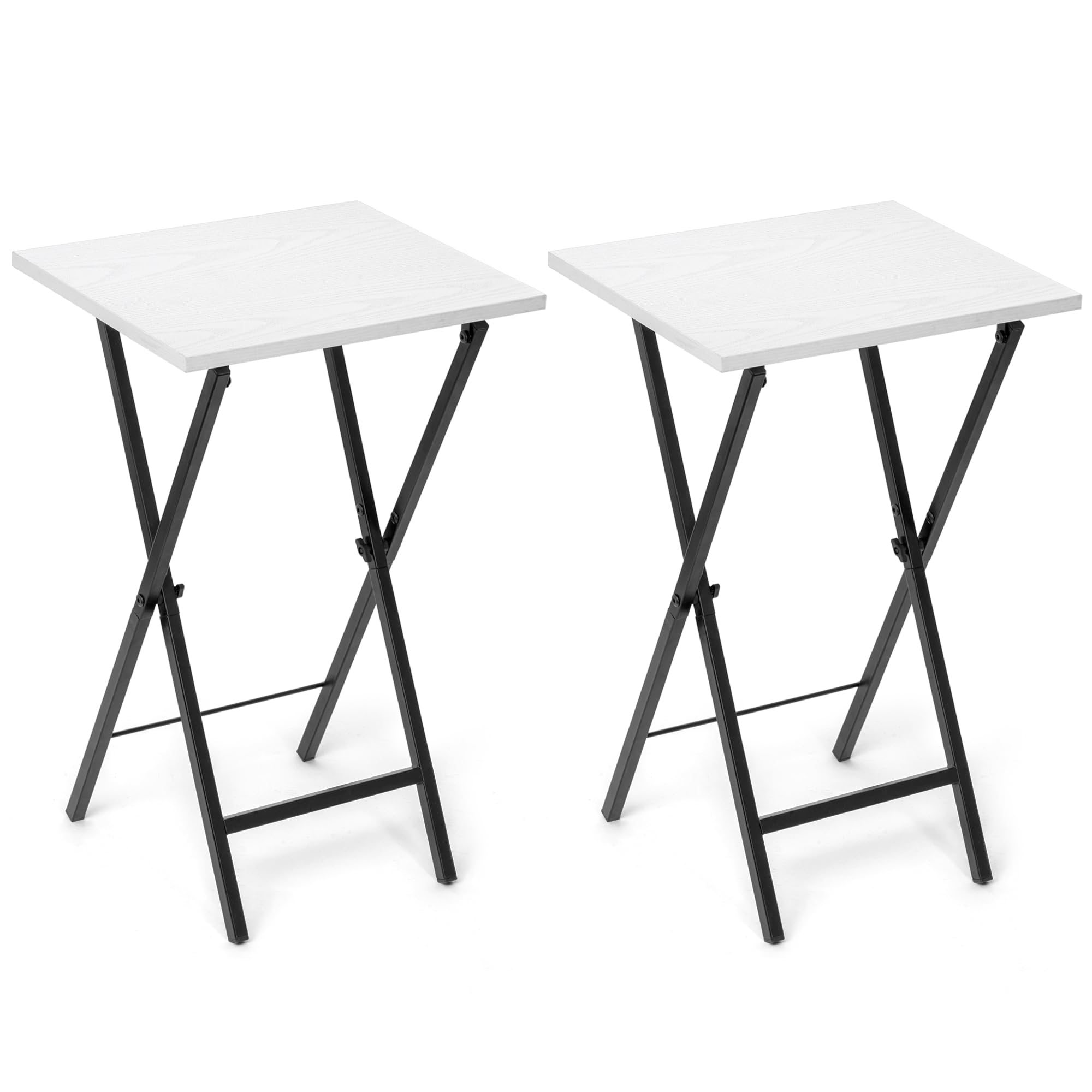 2-Pack White Folding TV Tray Table Set - Portable Side Table for Bed, Couch & Small Spaces - Lightweight & Easy to Move - Perfect for Dining, Working, Reading & Bedroom Use