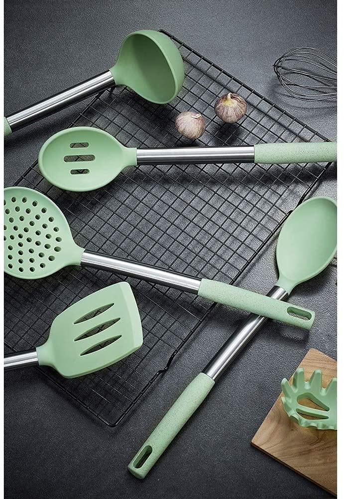 Silicone Cooking Utensil Set - 8-Piece Non-Stick Kitchen Tools with Stainless Steel Handles for Baking, Frying, and Everyday Cooking