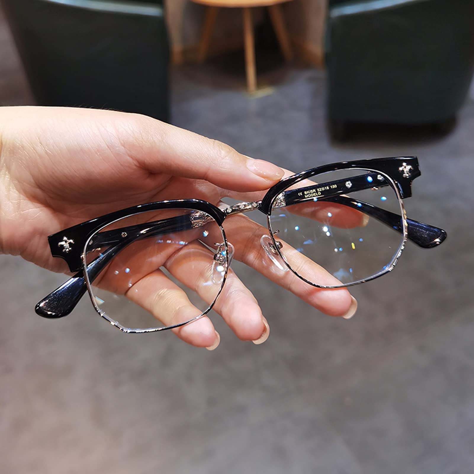 Blue Light Blocking Retro Reading Glasses - Stylish Computer & Gaming Readers with Rhinestone (Silver, 0.5X) - Perfect for Screen Time, Reading & Digital Eye Strain Relief