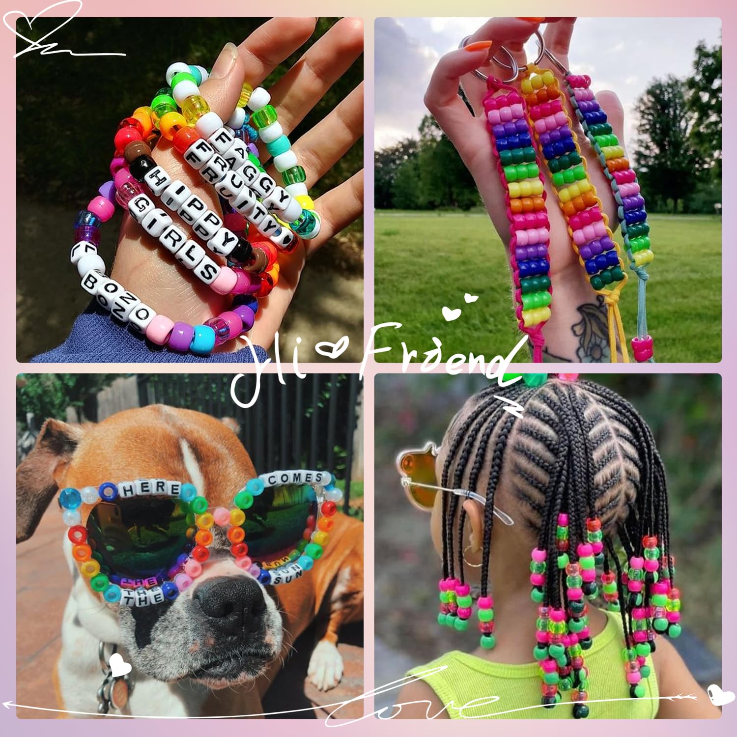 Gionlion Friendship Bracelet Kit - 24 Color Pony Beads, Letter Beads, Polymer Clay Beads & Charms for DIY Jewelry Making, Perfect DIY Craft Gifts for Girls Ages 6-12 - Great for Birthday Parties, Summer Camp Activities, and Creative Gift Ideas