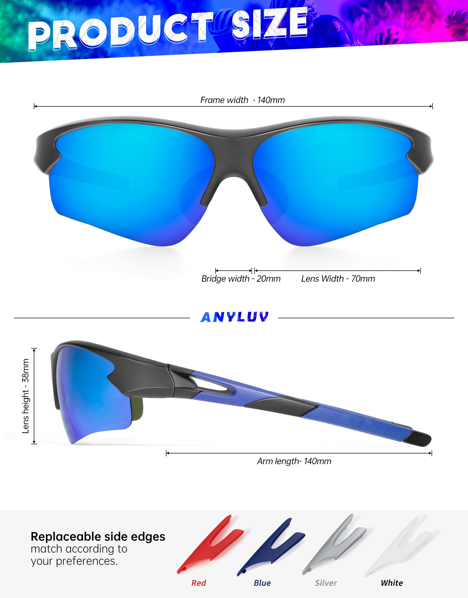 ANYLUV Polarized Sports Sunglasses for Men & Women - UV400 Protection Cycling Glasses for Outdoor Activities, Baseball, Running & Hiking - Perfect for Sunny Days & Active Lifestyles