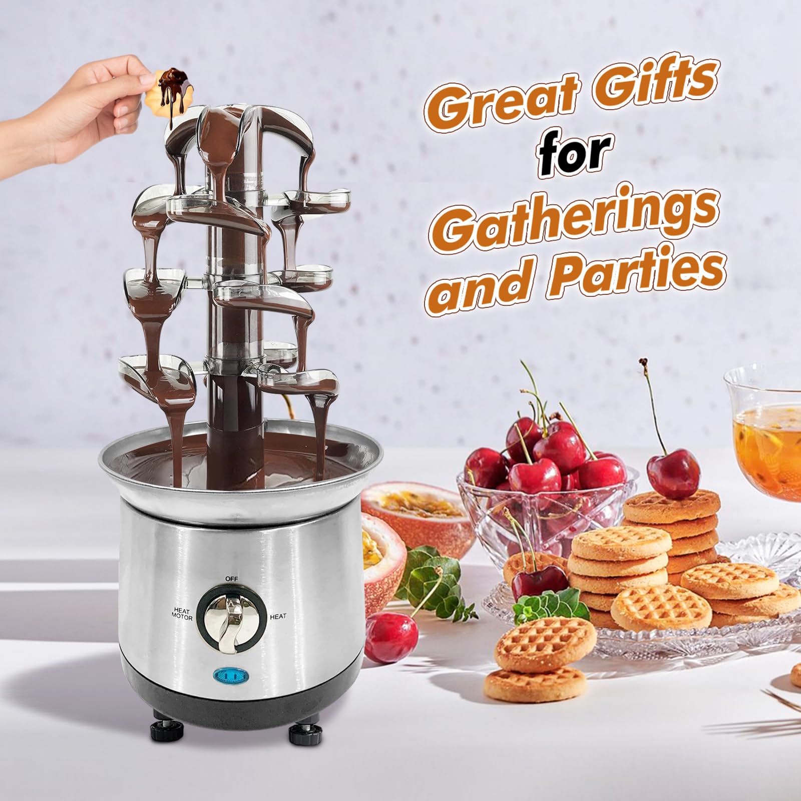 4-Tier Stainless Steel Electric Chocolate Fountain Machine - 2.5lb Capacity for Chocolate, Cheese, Sauces & Liqueurs - Perfect for Weddings, Birthday Parties & Christmas Gifts - Ideal for Dessert Buffets, Holiday Entertaining & Special Events