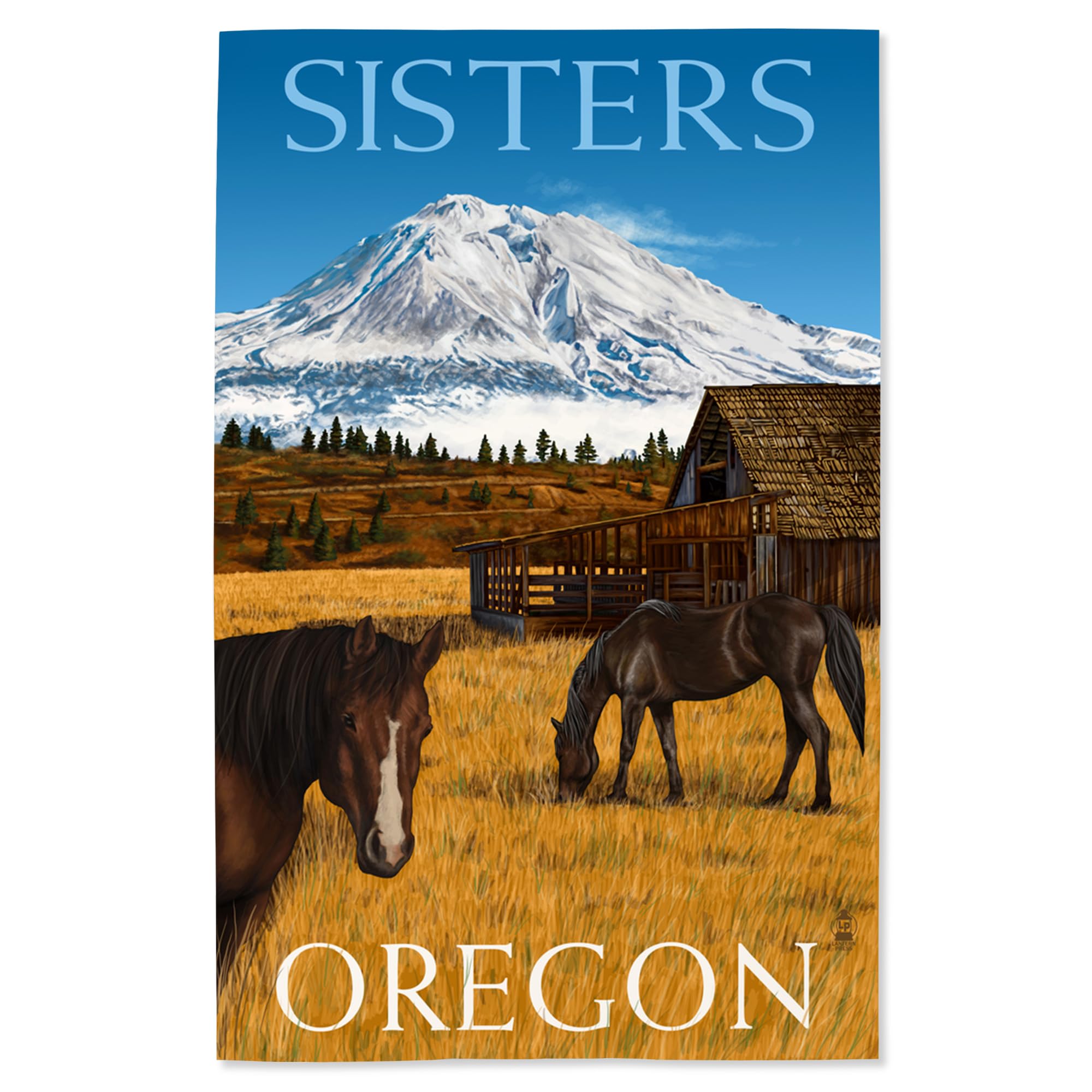 Lantern Press 16x24 Inch Giclee Art Print - Horses and Mountain Landscape in Sisters Oregon - Premium Wall Decor for Living Room, Bedroom & Office