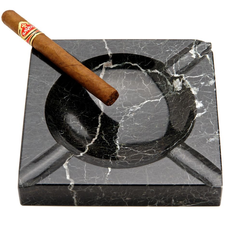 Personalized Black Marble Square Cigar Ashtray with Laser Engraved Monogram - Custom Cigar Accessories for Men, Luxury Smoking Gifts, Home Bar & Office Decor