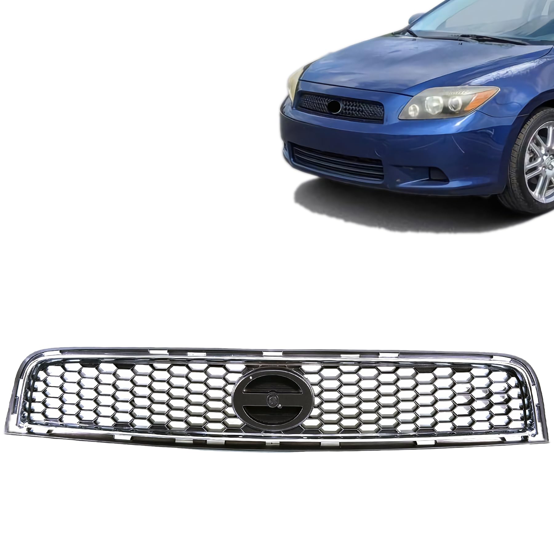 Chrome & Black Front Upper Grille for 2005-2007 & 2010 Scion tC Base/ Spec Models - Replacement for SC1200104 & 5310121070 - Perfect for Car Upgrades & Customization