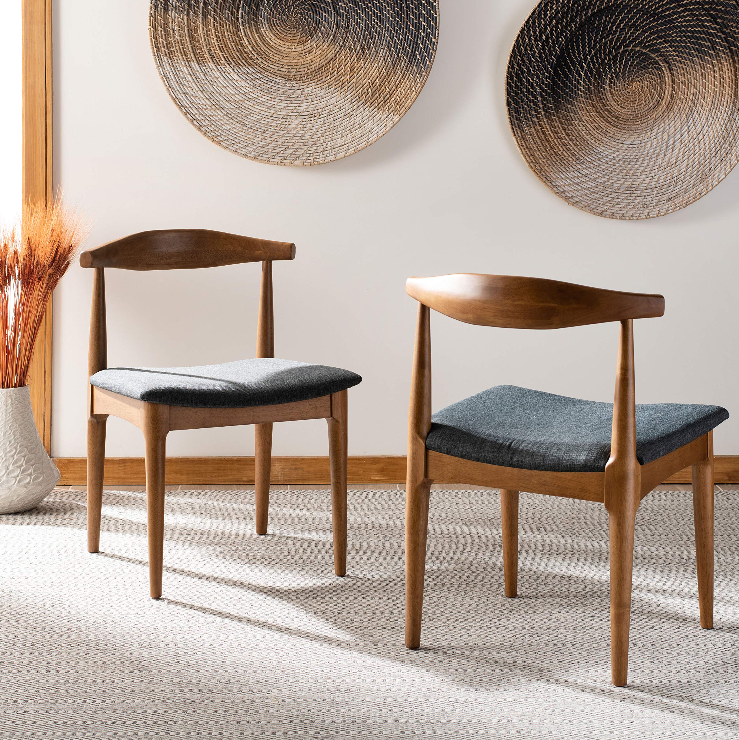 Safavieh Home Lionel Retro Walnut & Dark Grey Cushioned Dining Chairs (Set of 2) - Mid Century Modern Kitchen & Dining Room Furniture for Home & Restaurant Use