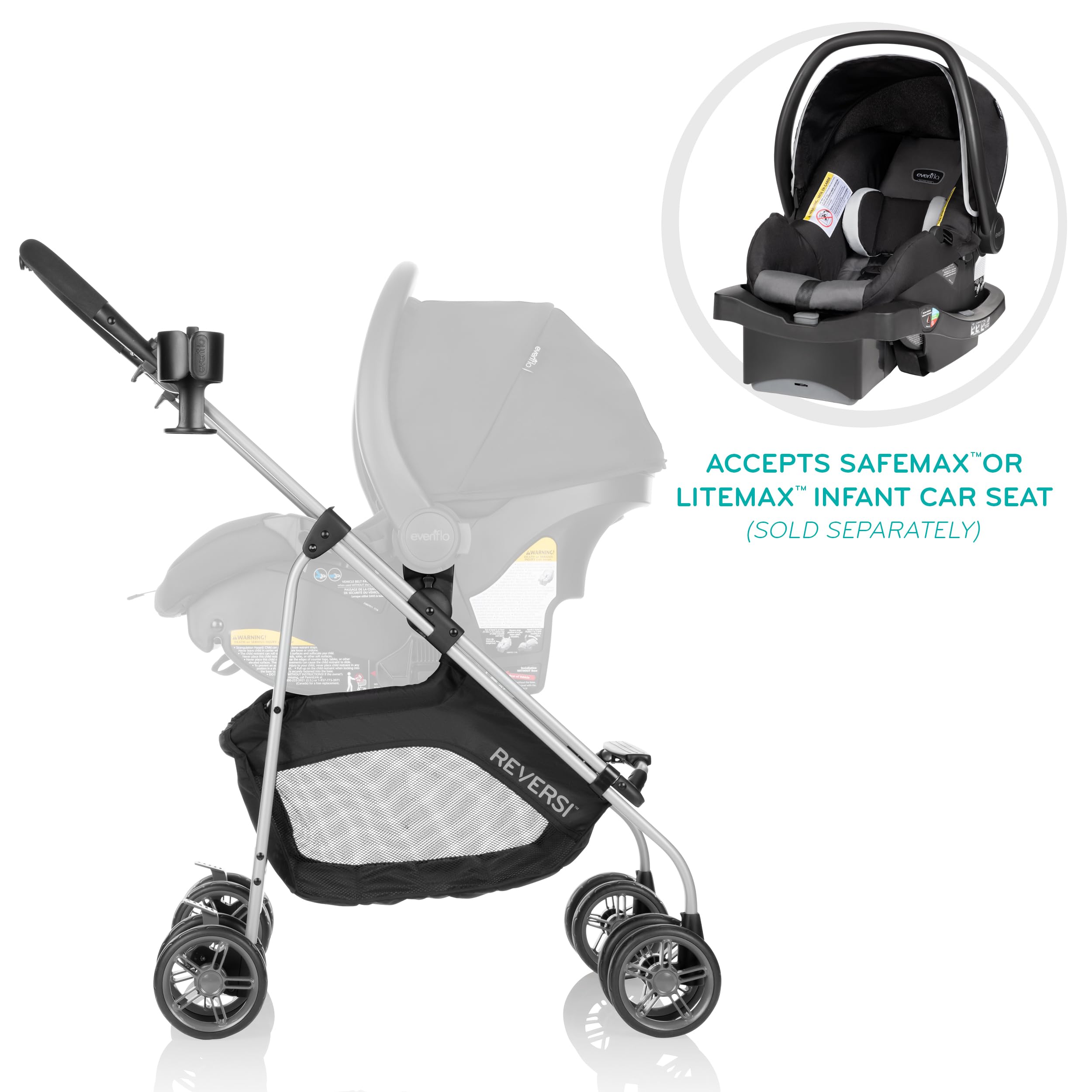 Evenflo Reversi Lightweight Reversible Stroller - Compact Foldable Baby Stroller with Adjustable Canopy & Parent Tray, Altair Black | Perfect for Travel, Shopping & Daily Walks