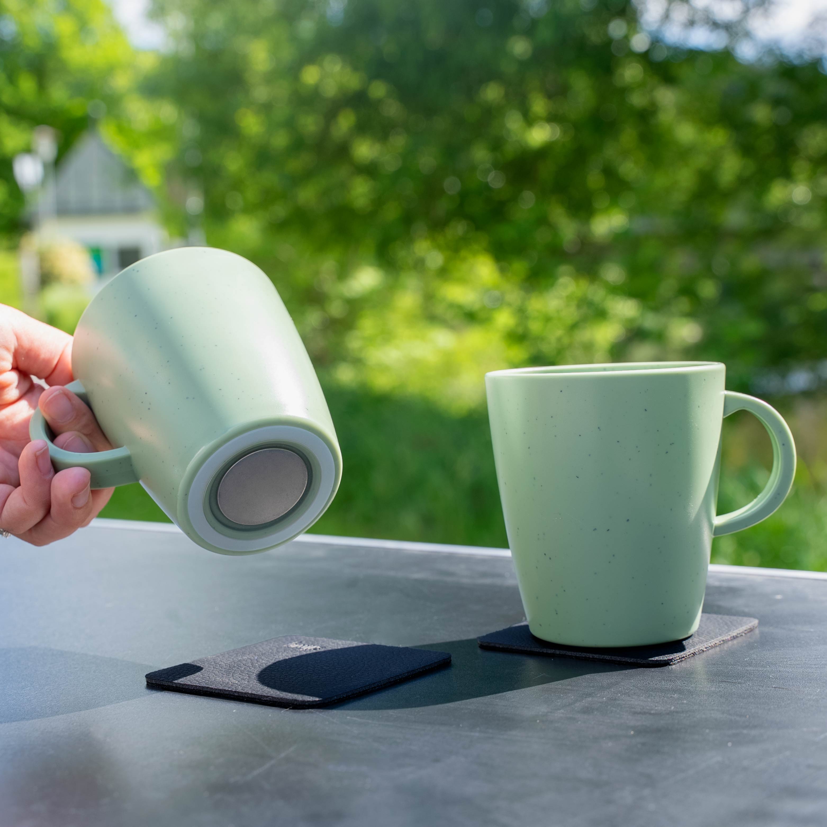 Durable Plastic Cups with Magnet Base - Dolomite Green Color for Home, Office, and Outdoor Use