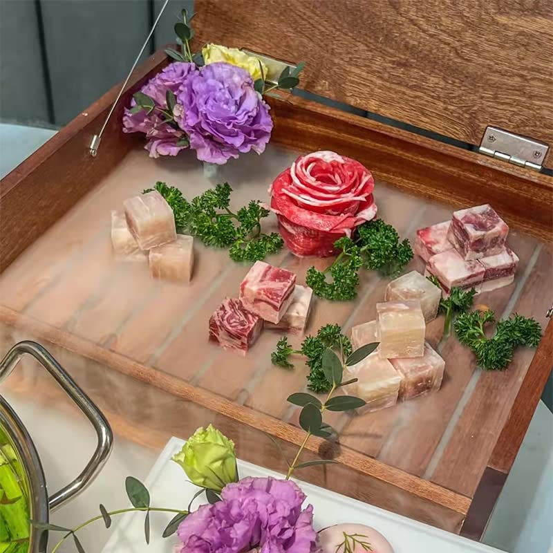 Premium Japanese BBQ Wooden Bento Box - 35x28x11.5cm Sushi Serving Tray with Dry Ice Storage | Creative Food Carrier Container for Picnics, Parties & Outdoor Dining