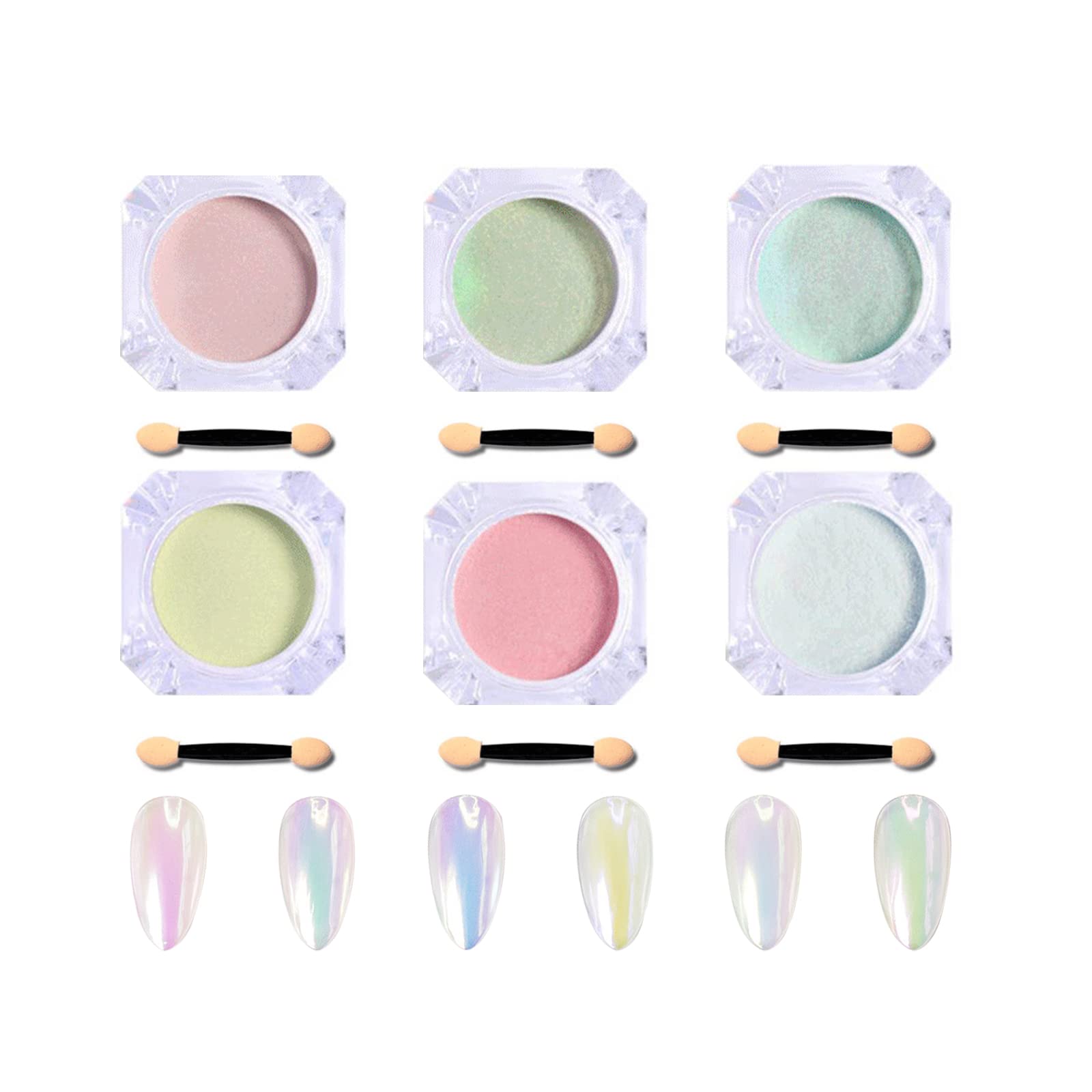 6 Colors Mermaid Aurora Chrome Nail Powder - Holographic Mirror Effect Shell Powder for Nails, DIY Crafts & Body Art | Perfect for Nail Decoration, Face Glitter & Professional Salon Use