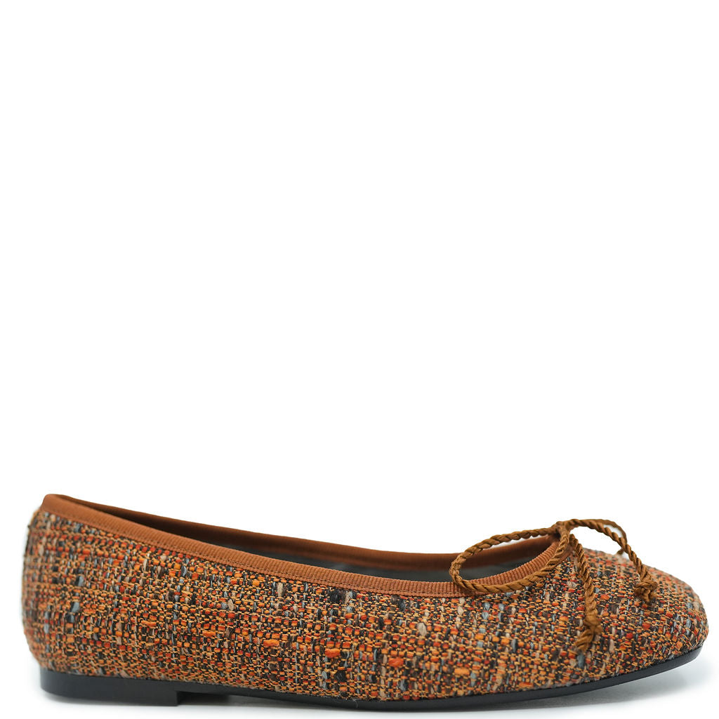Rust Tweed Square Toe Ballet Flats for Women - Comfortable & Stylish Loafers - Perfect for Office, Casual Wear & Travel