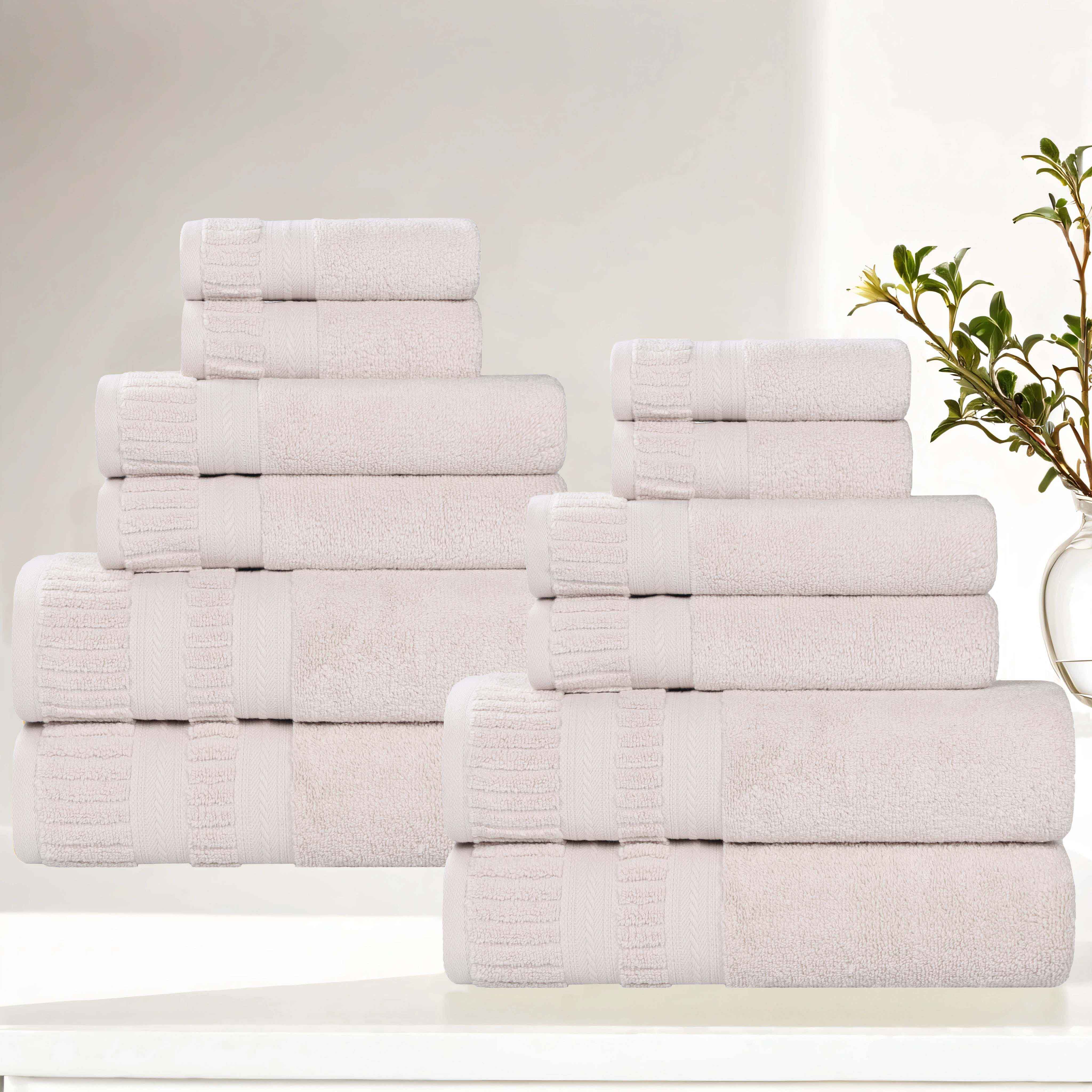 Venice Zero Twist Cotton Medium Weight Absorbent 12-Piece Bath Towel Set - Soft & Quick-Drying for Spa, Gym, and Luxury Home Use