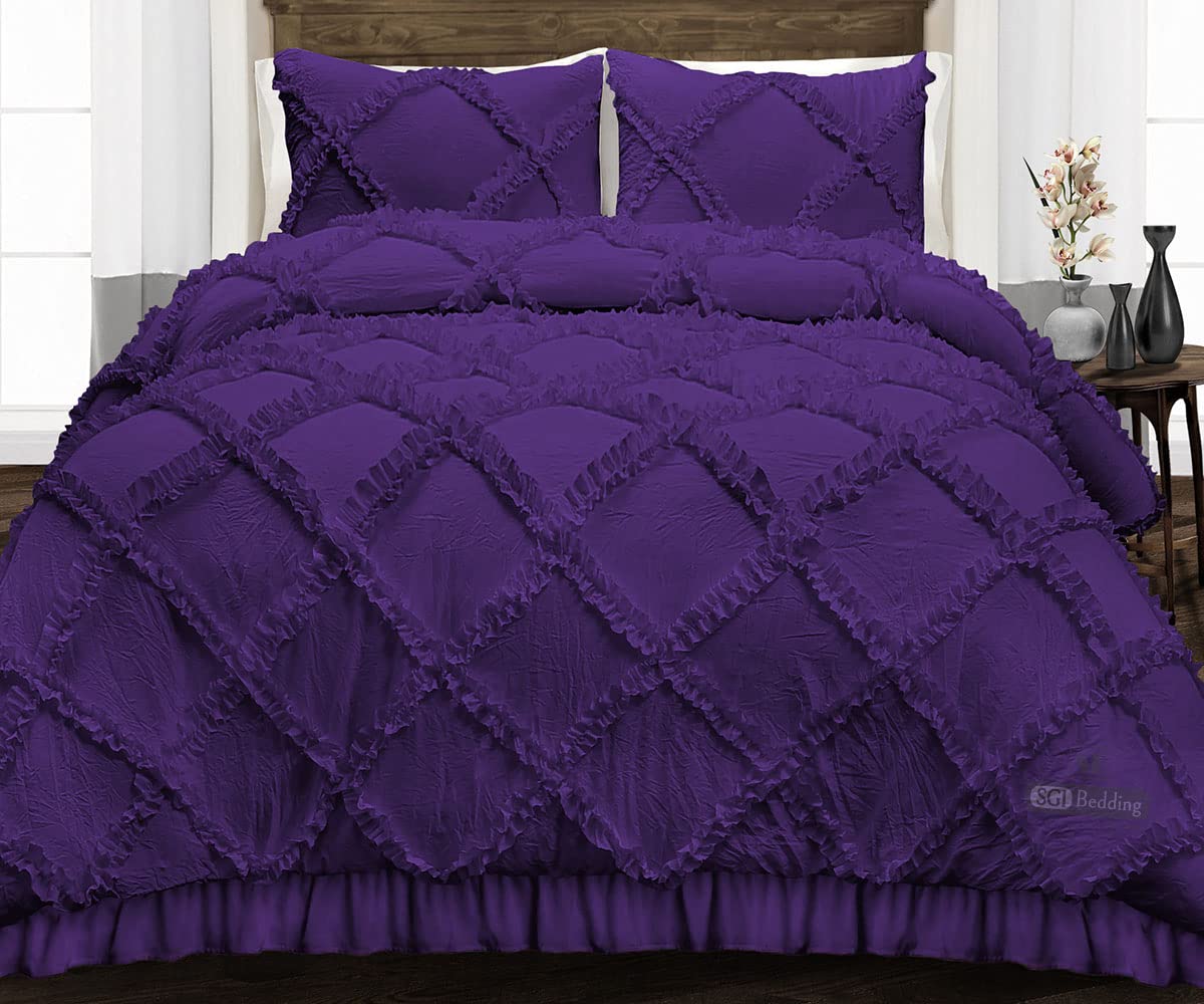 Premium 300 GSM Plush Siliconized Microfiber King Comforter Set - Diamond Ruffle Purple Duvet Insert with Box Stitching & Matching Pillowcases | Ultra Soft & Fluffy for Bedroom Luxury | Perfect for Master Bedroom, Guest Room & Cozy Winter Nights