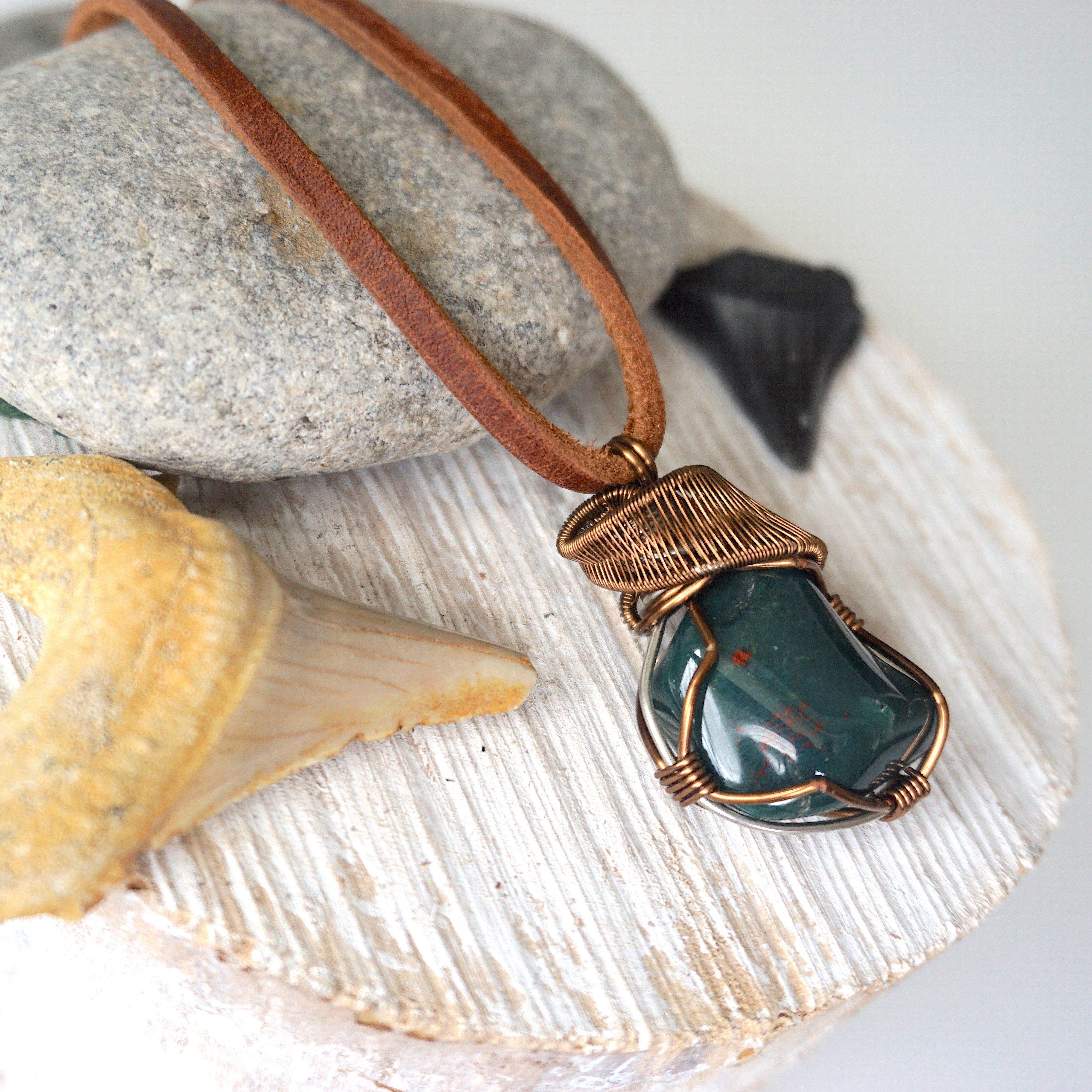 Raw Bloodstone Crystal Necklace in Antique Bronze - Healing Stone Jewelry for Protection & Energy Balance | Perfect for Meditation, Reiki & Spiritual Gifts