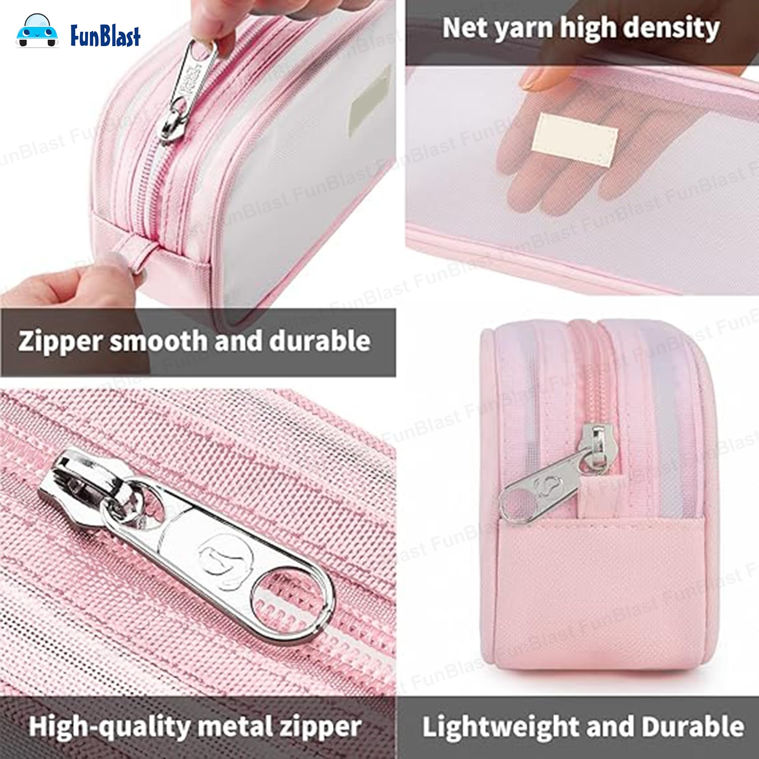 FunBlast Transparent Zipper Pencil Case - Large Capacity Clear Makeup Pouch for School, Office & Travel - Stationery Organizer for Students, Girls & Adults (Pink) | Perfect for Backpacks, Desks & On-the-Go Organization