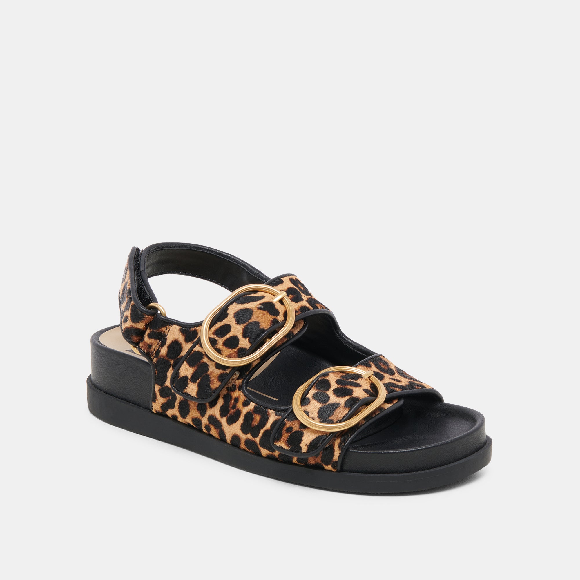 STARLA Women's Leopard Print Black Calf Hair Sandals - Fashionable & Comfortable for Summer, Beach, and Casual Outings