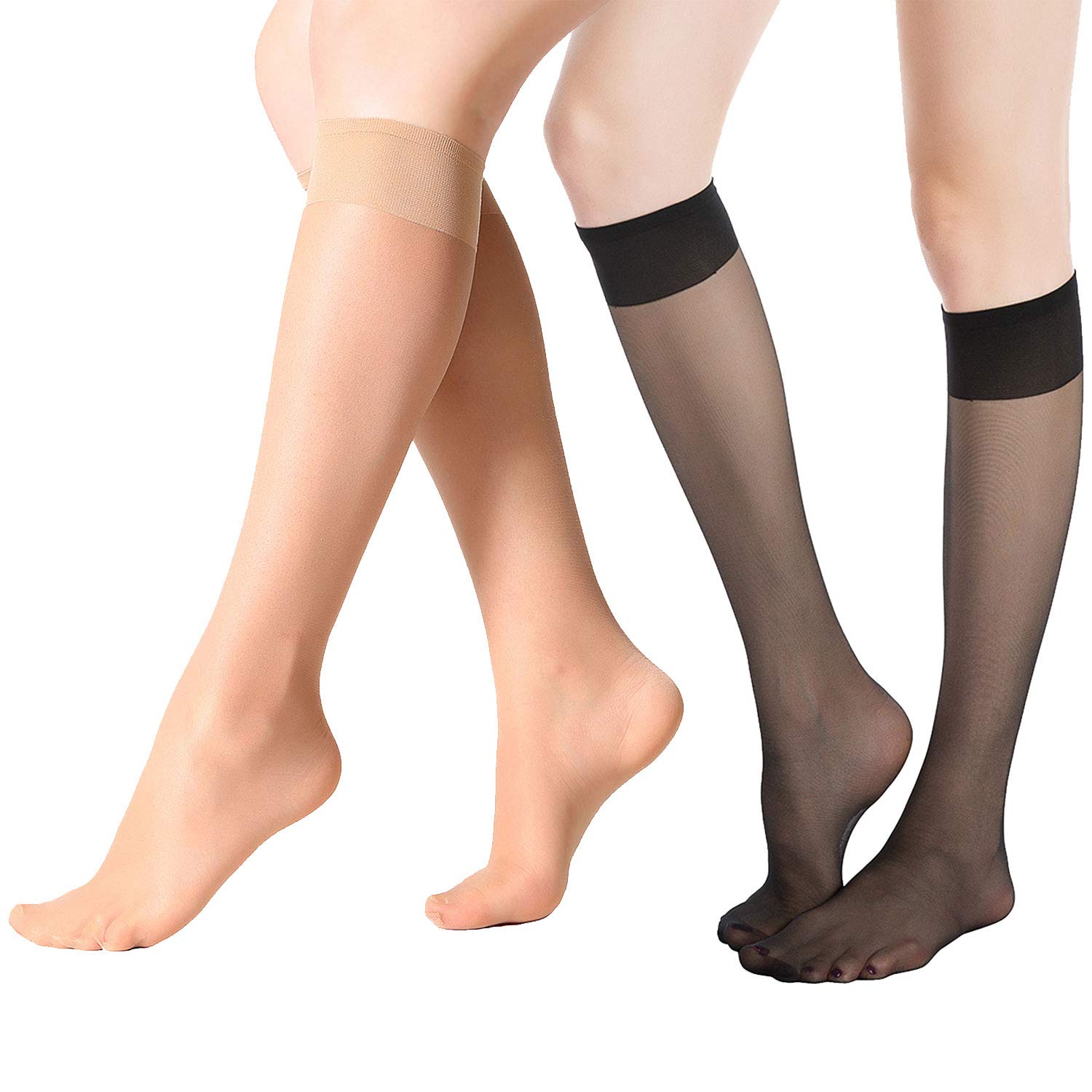 MANZI 12 Pairs Women's Sheer Knee High Stockings & Pantyhose - Perfect for Office, Dressy Outfits & Everyday Wear