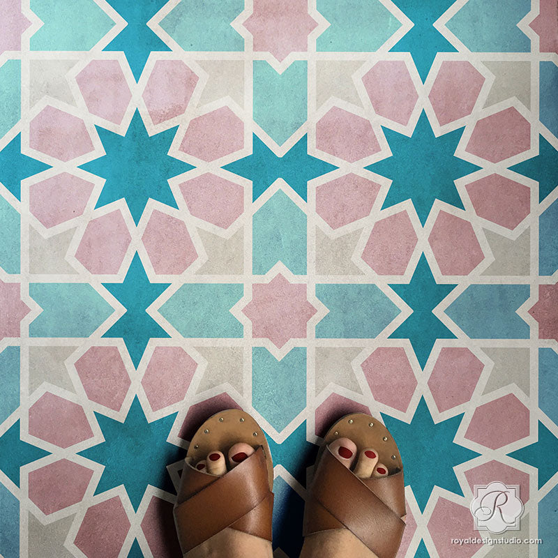 Rabat Tile Stencil - DIY Moroccan Geometric Wall & Floor Tile Painting Template for Home Decor, Bathroom, and Kitchen Renovation
