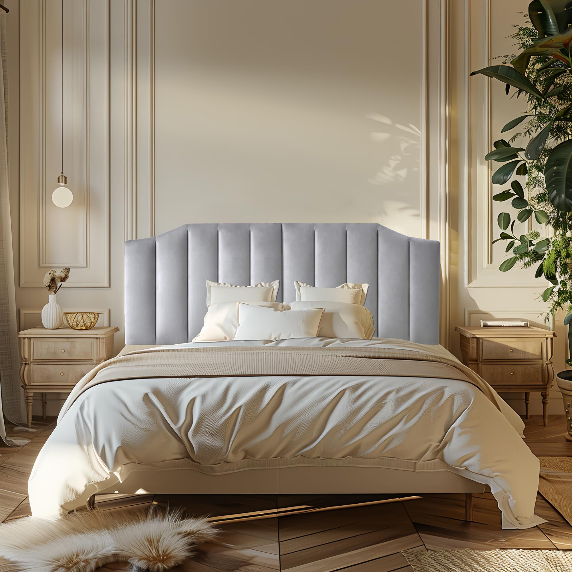 Luxury Frosted Velvet Upholstered Headboard - King/California King Size Wall Mount or Bed Frame Attachment with High-Density Foam Padding - Easy Assembly Black Bedroom Decor for Modern Master Suites & Guest Rooms