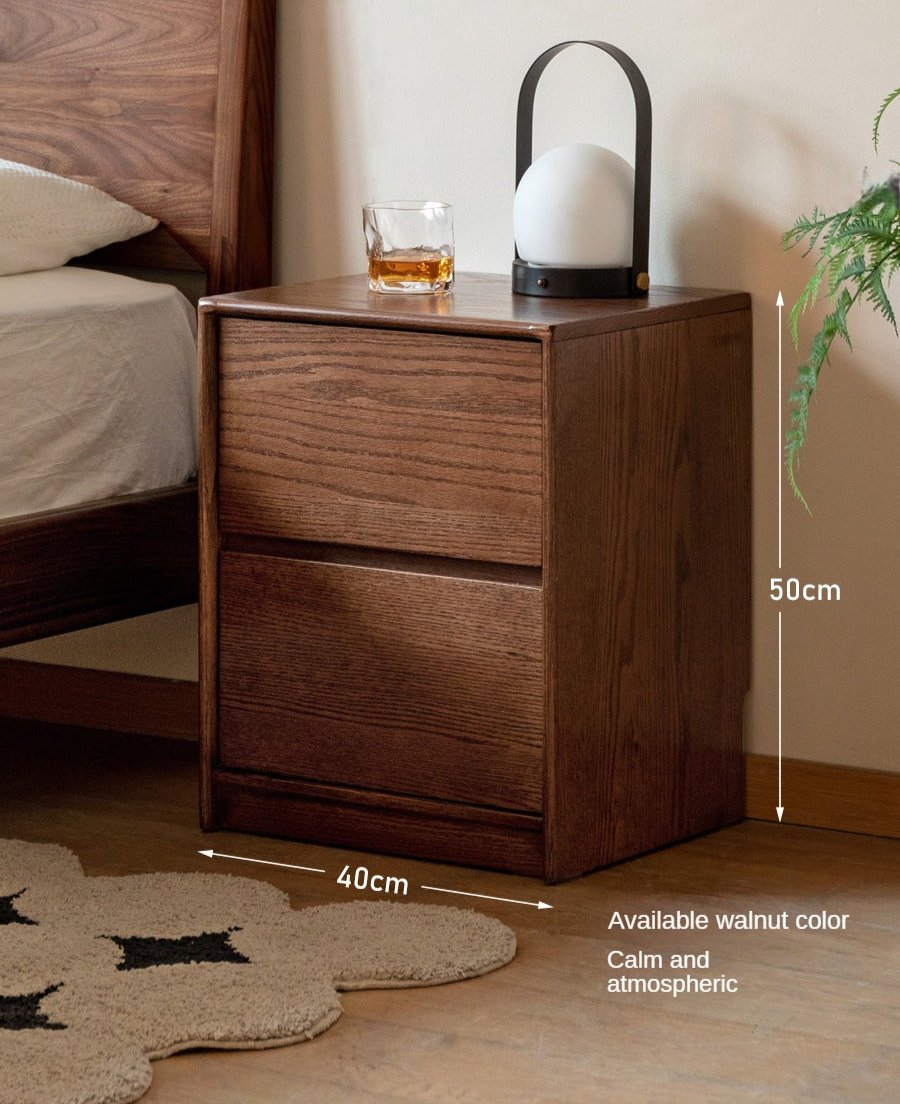 Solid Oak Wood Nightstand with 2 Drawers - Bedroom Side Table for Bedside Storage & Organization