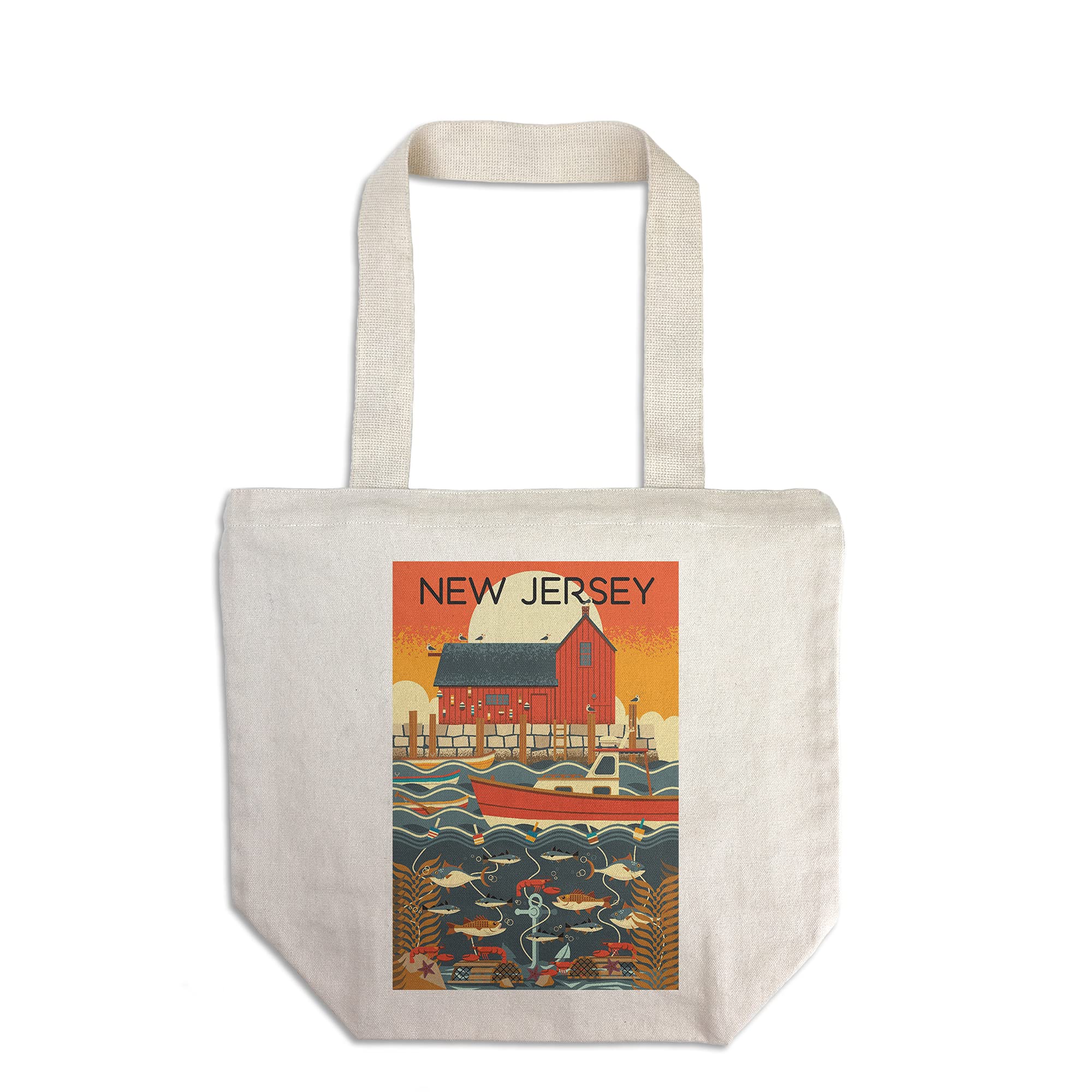 Lantern Press New Jersey Nautical Geometric Tote Bag - 100% Cotton Canvas Reusable Shopping Bag for Beach, Groceries & Everyday Use