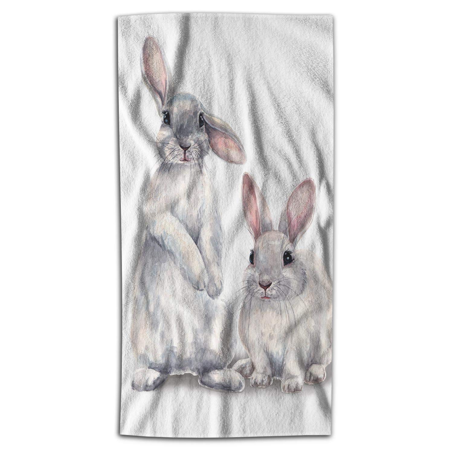 Soft Microfiber Bunny Bath Towel 32x64 Inch - Cute Grey Rabbit Sketch Design for Women & Men - Perfect for Bathroom, Beach, Spa, and Easter Decorations