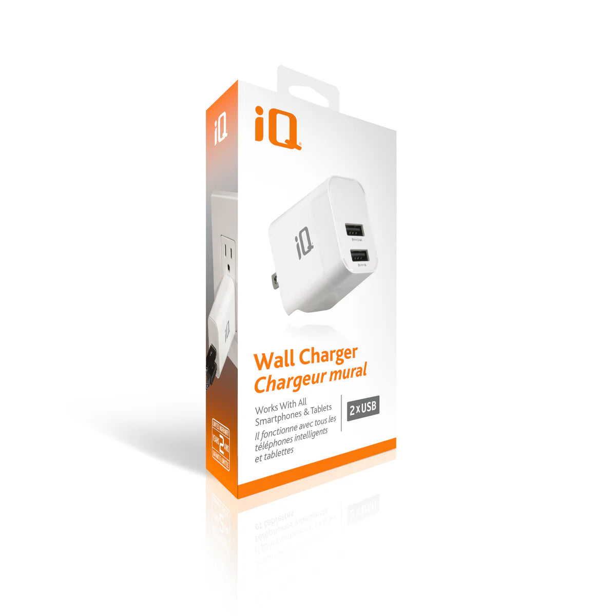 Fast Charging iQ 3.4A Dual Port USB Wall Charger Adapter - White | For iPhone, Android & Tablets | Home, Office & Travel Use