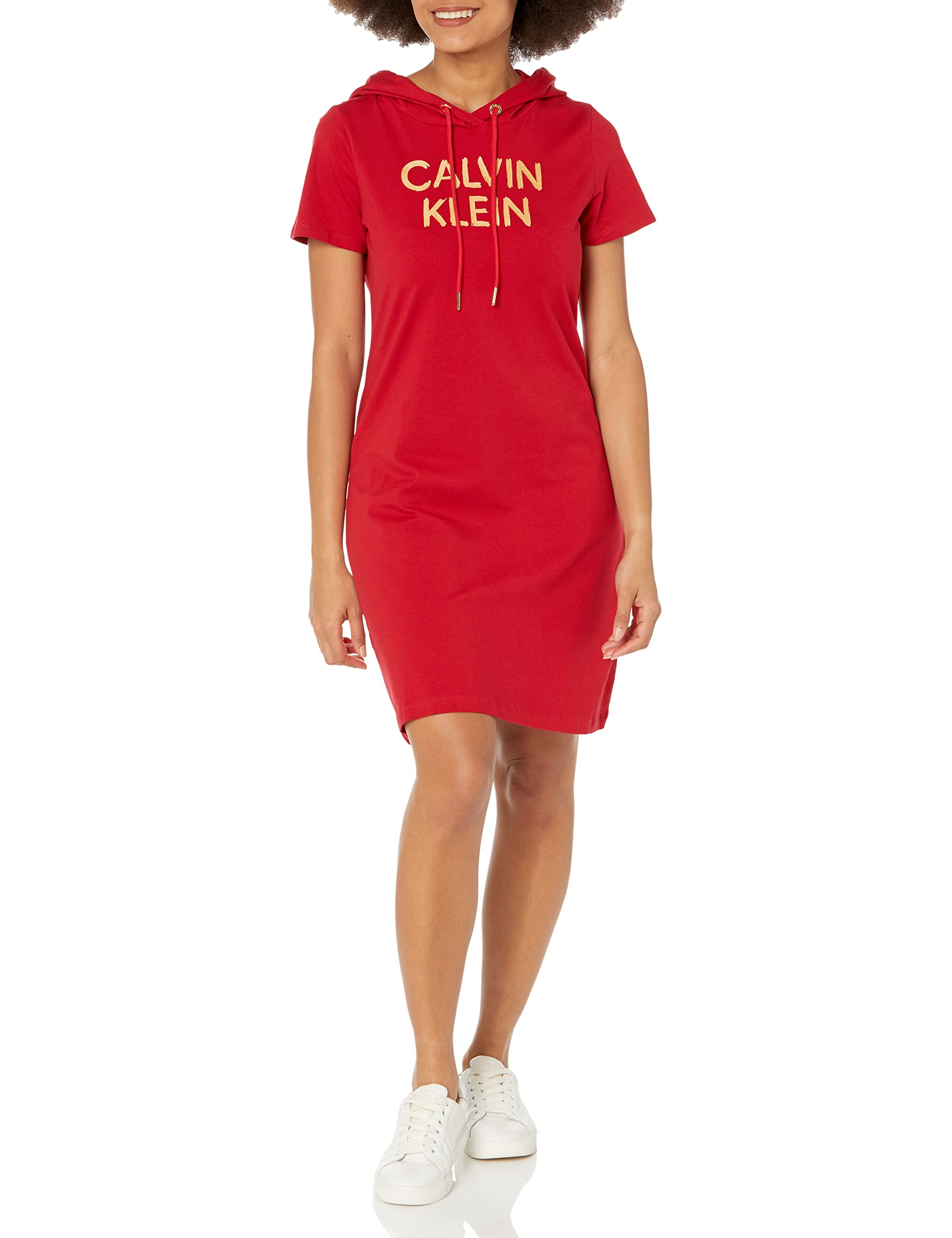 Calvin Klein Women's Logo T-Shirt Dress - Essential Everyday Casual Wear for Work, Lounge & Weekend Outfits