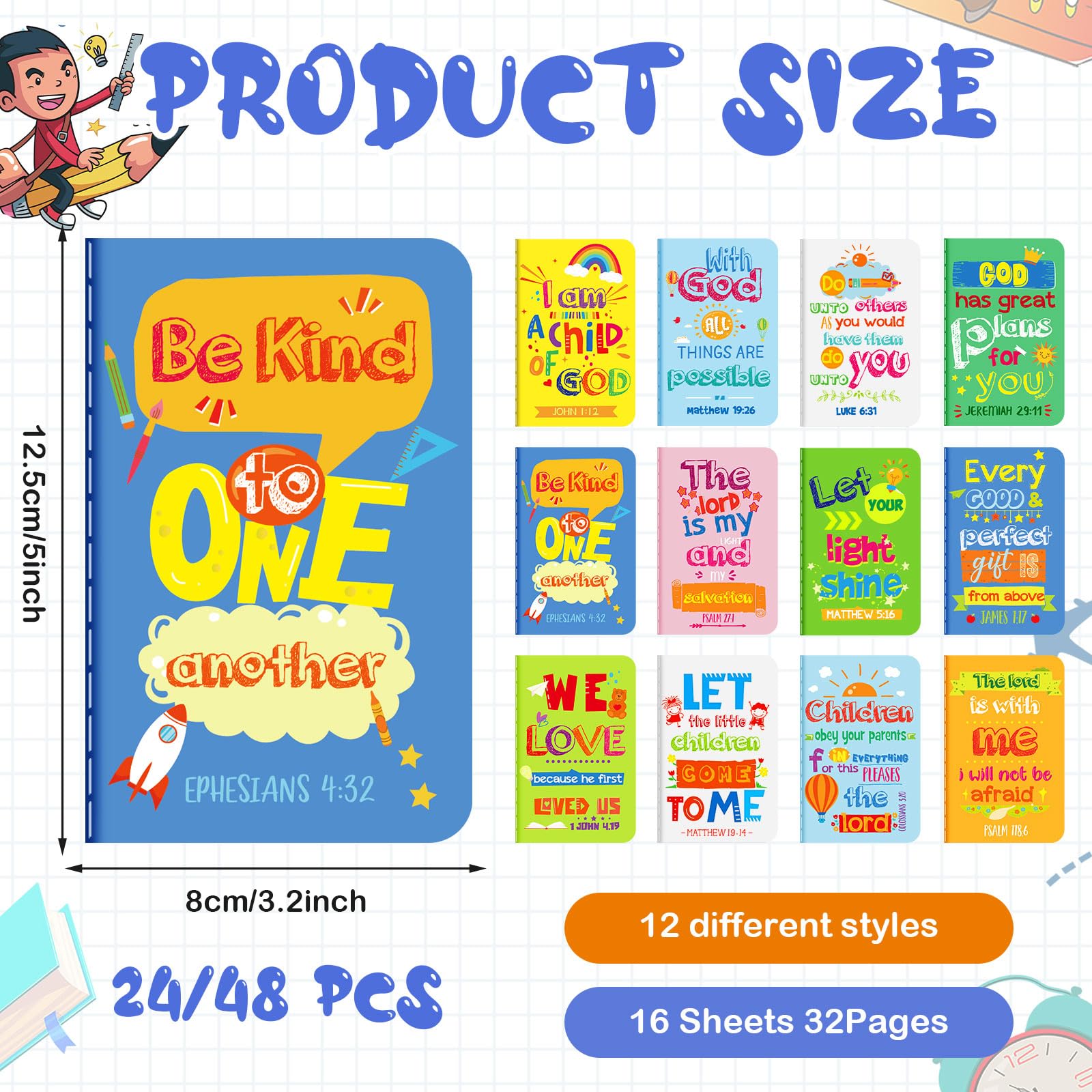 Gueevin 24 Pack Mini Christian Motivational Notebooks - Inspirational Notepads with Bible Verses for Students, School, Office, Home & Travel - Bulk Religious Pocket Journals for Daily Devotion & Gift Giving