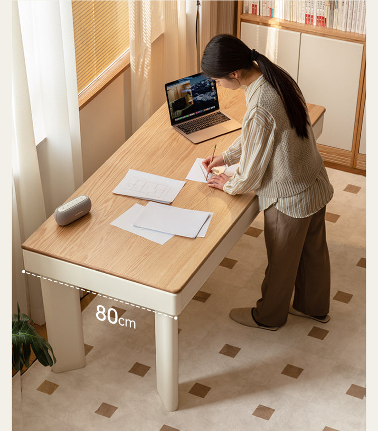 Modern Cream Oak & Poplar Solid Wood Computer Desk with Drawer - Home Office Workstation for Study, Gaming & Remote Work
