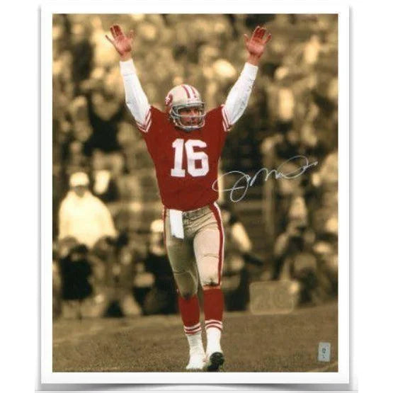 Authentic Joe Montana Signed 16x20 Framed Photo with Holo COA - San Francisco 49ers Memorabilia Featuring Jerry Rice & Steve Young - Perfect for Sports Fans, Man Cave Decor, and NFL Collectors