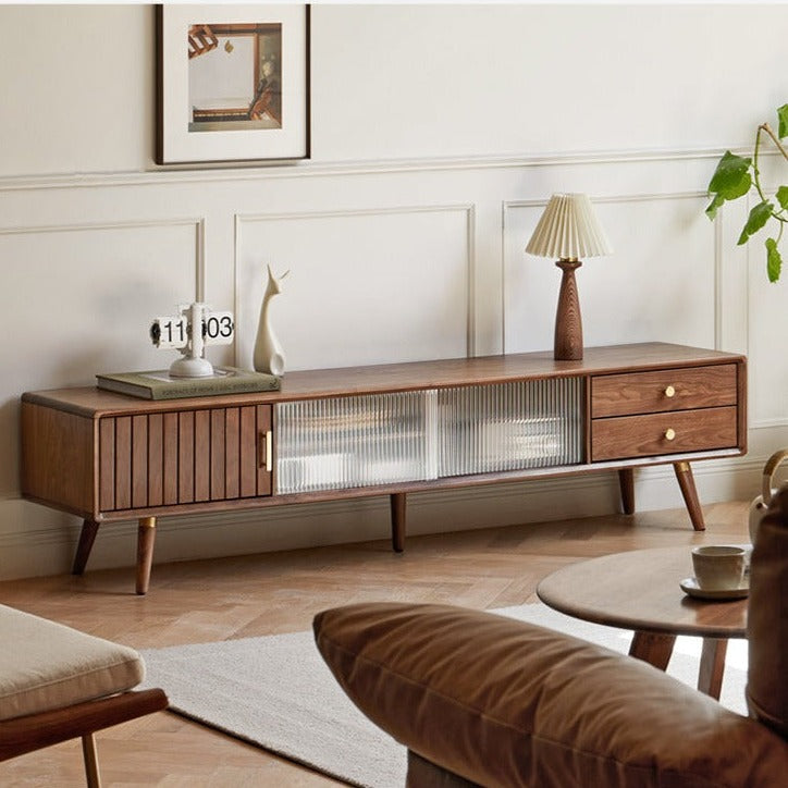 Premium Black Walnut Solid Wood TV Stand - Modern Entertainment Center for Living Room, Bedroom & Home Theater