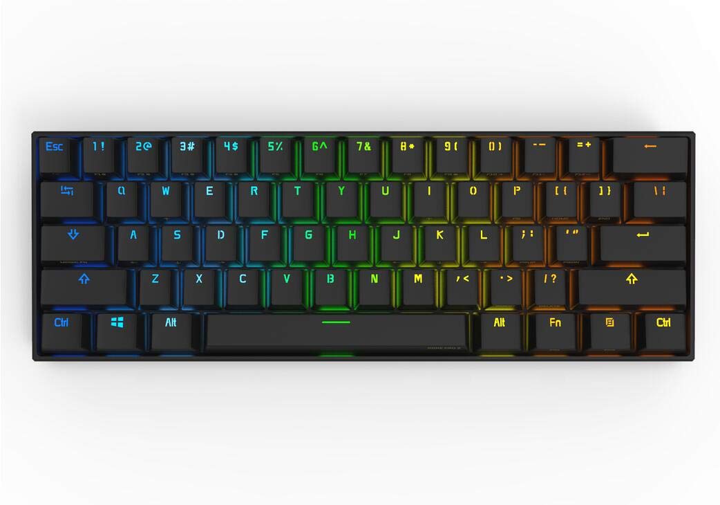 Anne Pro 2 60% Compact Mechanical Gaming Keyboard - RGB Backlit, Bluetooth 5.0 Wireless/Wired, PBT Keycaps, Type-C, 8H Battery, Programmable Keys (Cherry MX Blue, Black) | Perfect for Esports, Office Work & Programming