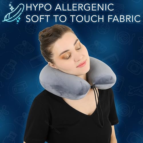 Ergonomic Memory Foam Travel Neck Pillow for Airplane, Car & Train - Comfortable Support for Sleeping on Flights & Long Trips - Grey - 5-Year Warranty - Perfect for Men & Women Travelers, Business Trips & Commuting