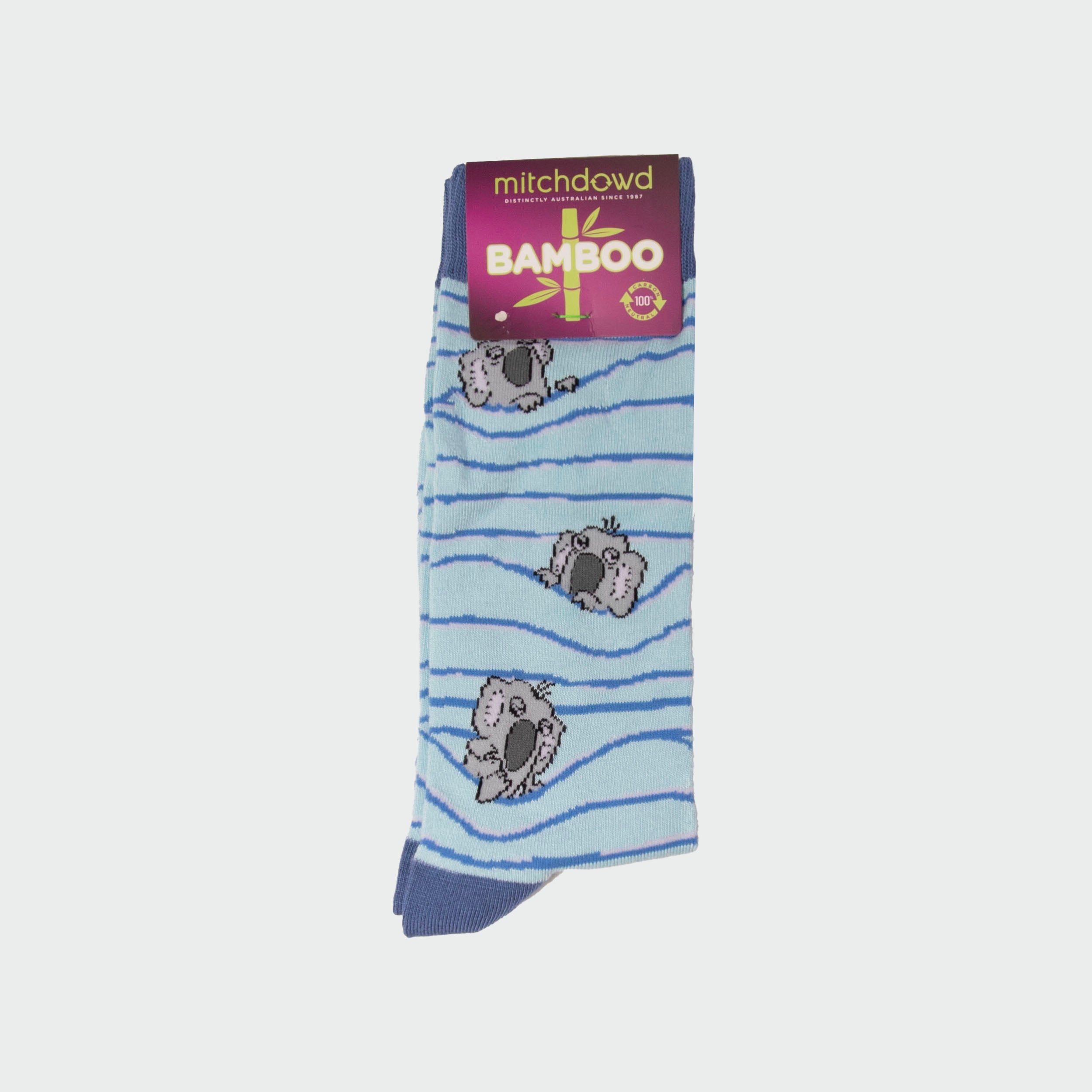 Premium Men's Koala Stripe Bamboo Crew Socks - Soft & Breathable Blue Socks for Everyday Comfort - Perfect for Work, Casual Wear & Outdoor Activities