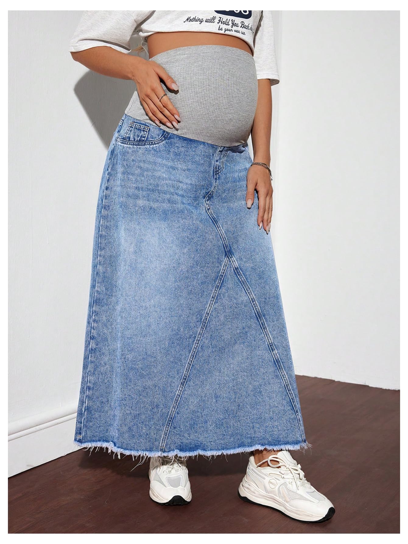 Stylish Women's Maternity Denim Skirt - High Waisted A-Line Maxi Jean Skirt for Pregnancy | Comfortable & Fashionable for Work, Casual Outings & Special Occasions