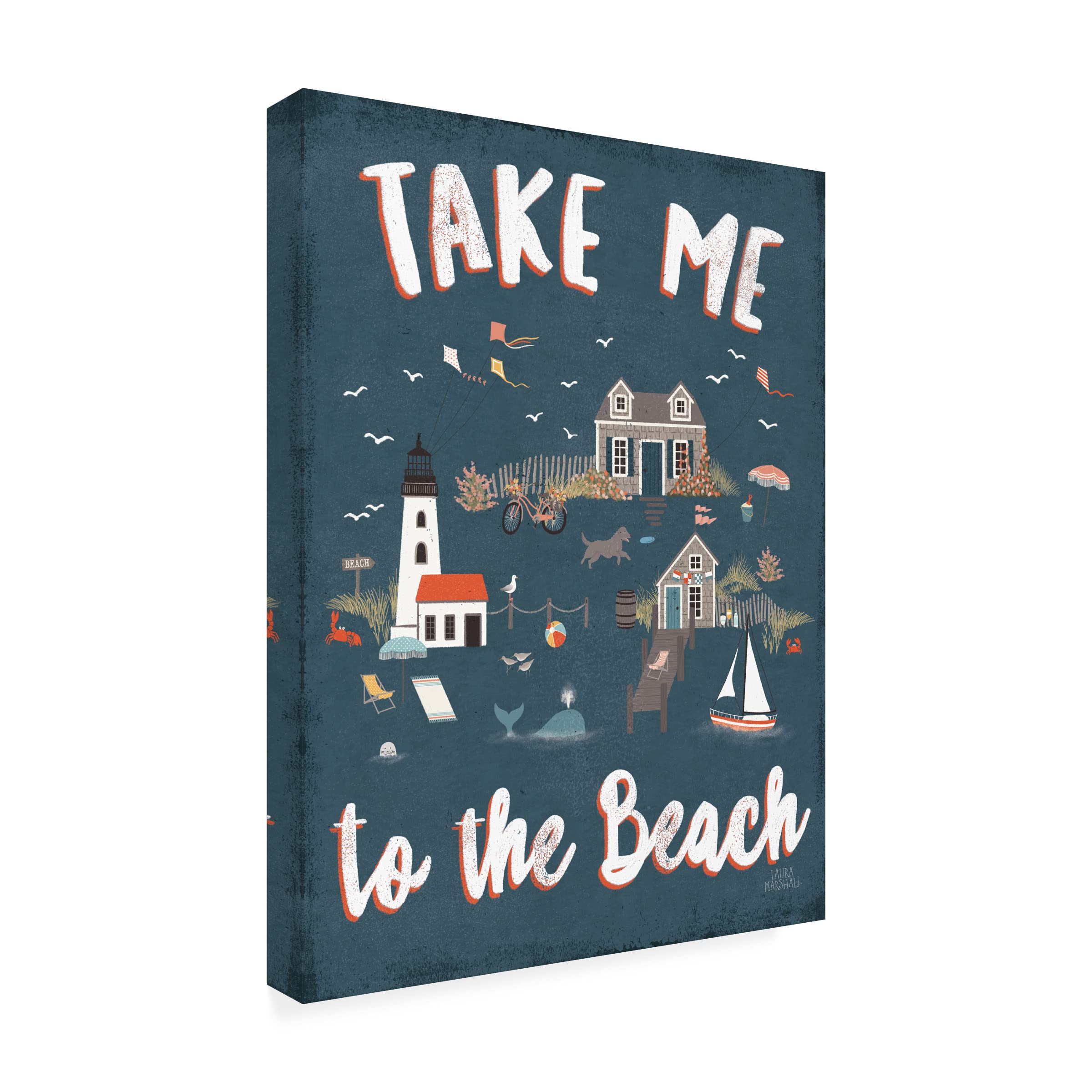 Laura Marshall 'Seaside Village VI' Canvas Wall Art Print - Coastal Beach Landscape Painting for Living Room, Bedroom & Office Decor