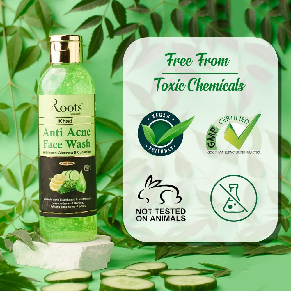 Roots Botanix Neem Face Wash for Glowing Skin - Brightening, Anti-Pollution & Pimple Control - De-Tan Cleansing Liquid Soap (200ml, Pack of 2) - Perfect for Daily Skincare & Travel