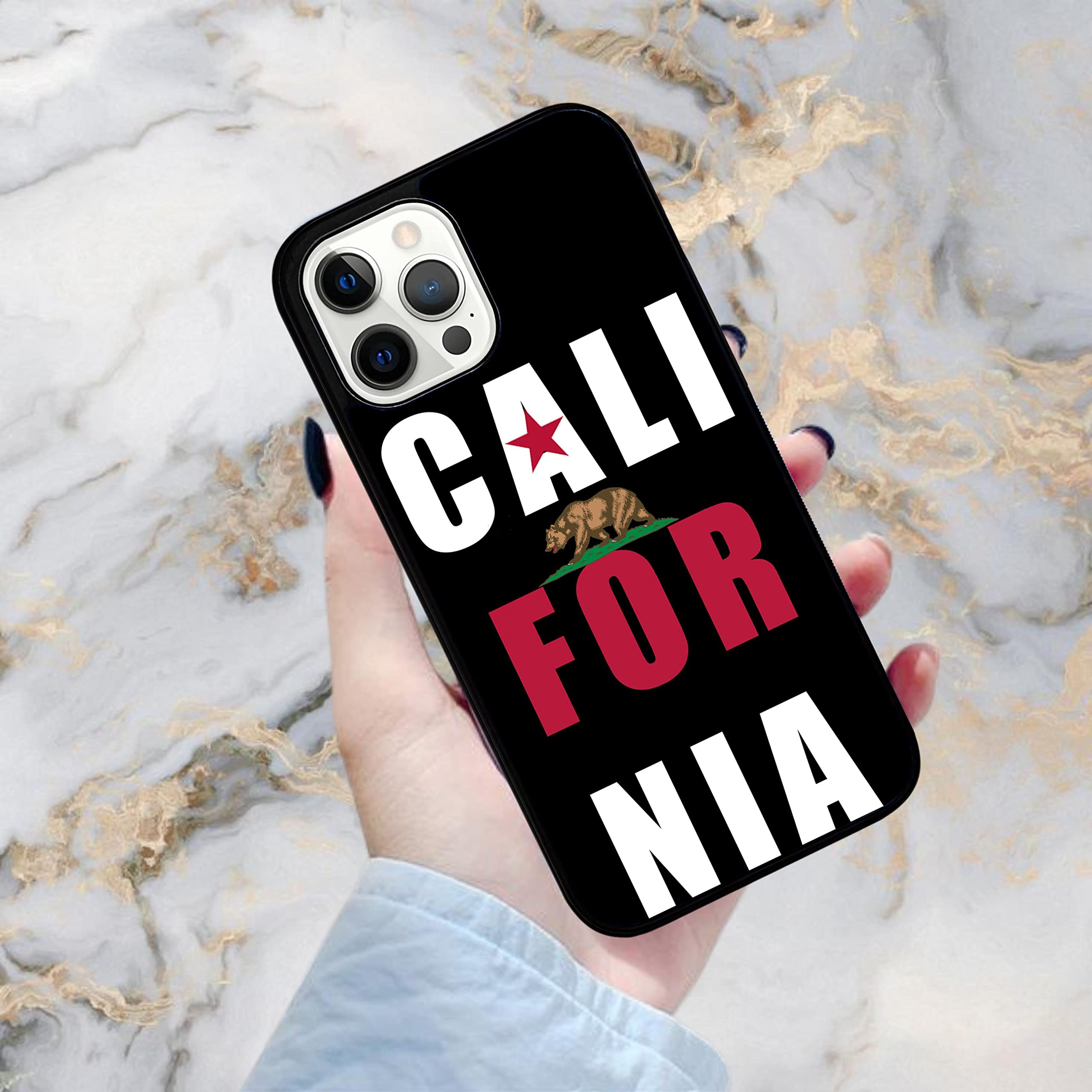 California Republic Flag iPhone 13 Pro Max Case | Durable Non-Slip TPU Rubber Shockproof Slim Cover | Perfect for Outdoor Activities & Travel Protection (Black)