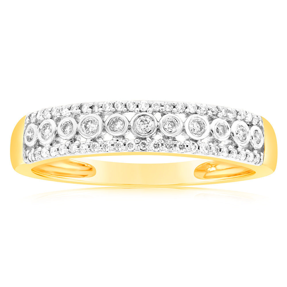 9ct Yellow Gold Bezel 1/5 Carat Diamond Dress Ring with Brilliant Cut Stones - Elegant Jewelry for Women, Perfect for Weddings, Anniversaries & Special Occasions