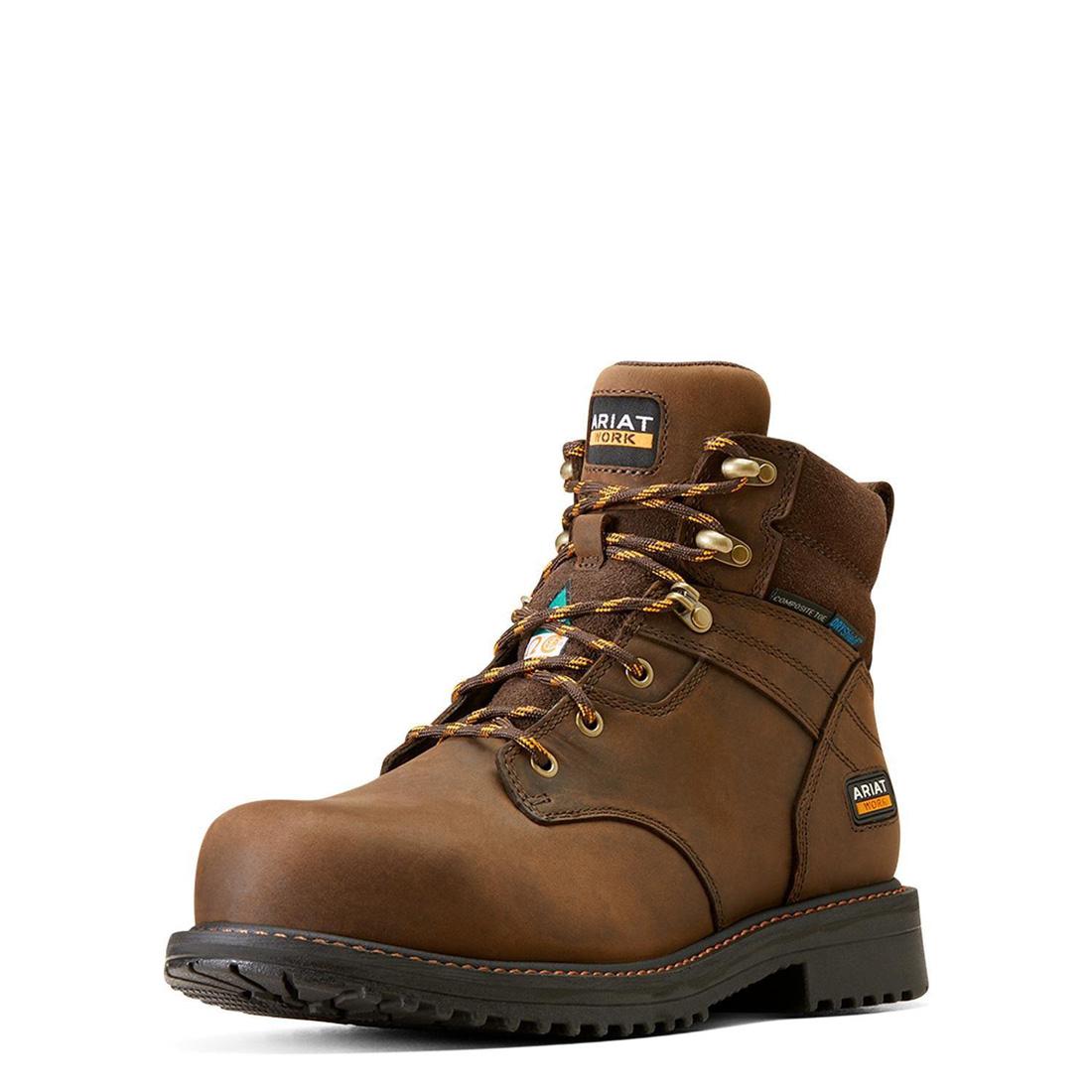 RigTEK 6 Inch Composite Toe CSA Certified Waterproof Work Boots for Men - Oil & Slip Resistant, Distressed Brown - Ideal for Construction, Warehouse & Outdoor Jobs