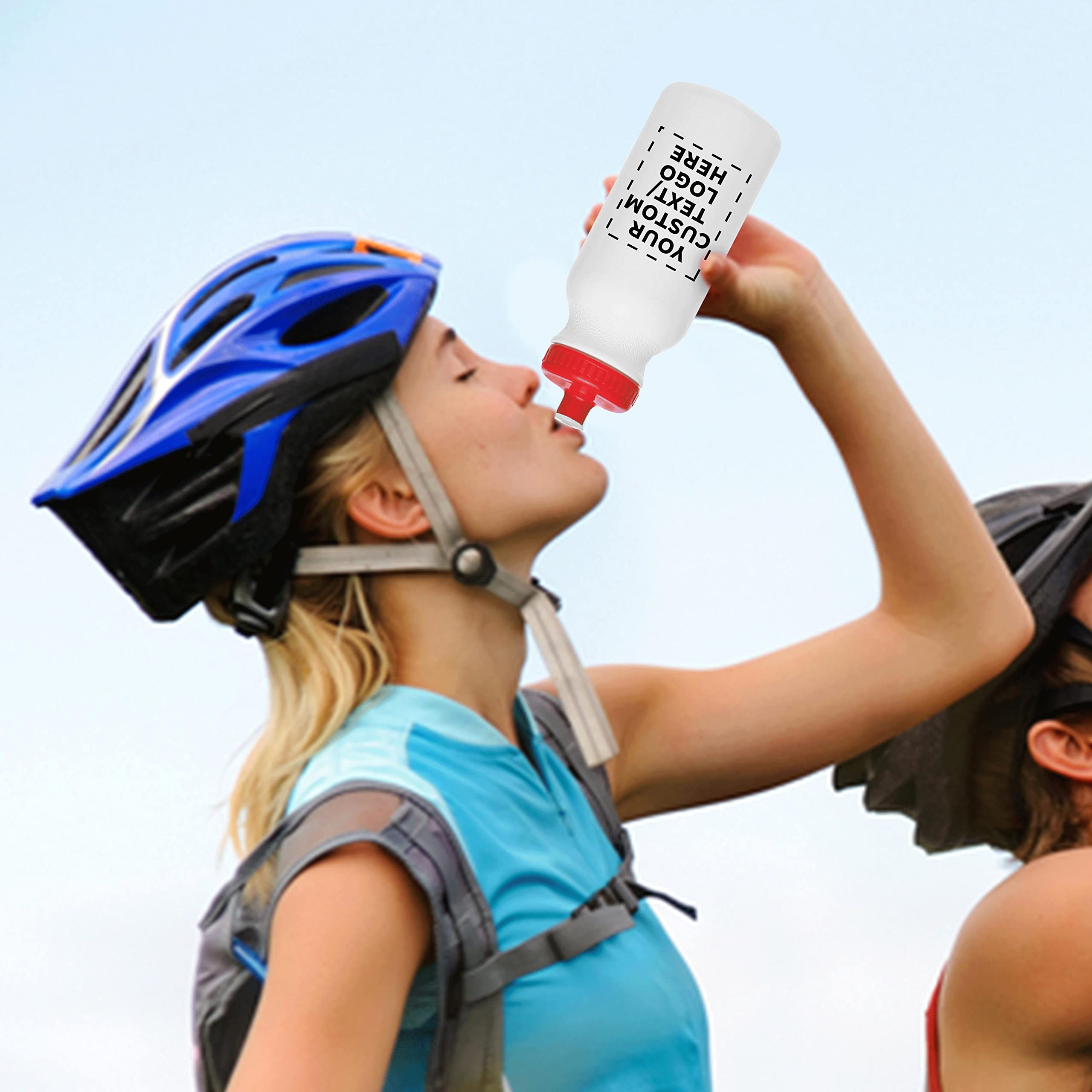 Custom White Water Bottles with Push Cap - 50 Pack | Personalized Text & Logo | 20 oz BPA-Free Reusable Squeezable Bottles in Bulk (White/Red) - Perfect for Corporate Gifts, Sports Teams, and Promotional Events