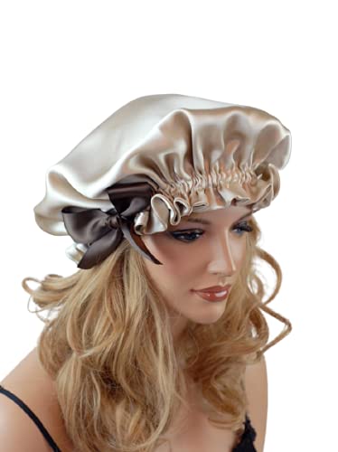 VIYANSHI Adjustable Satin Sleep Cap Hair Bonnet - Double Layered Reversible for Women - Protective Sleep Hairstyles (Gold) - Perfect for Nighttime Hair Care & Travel