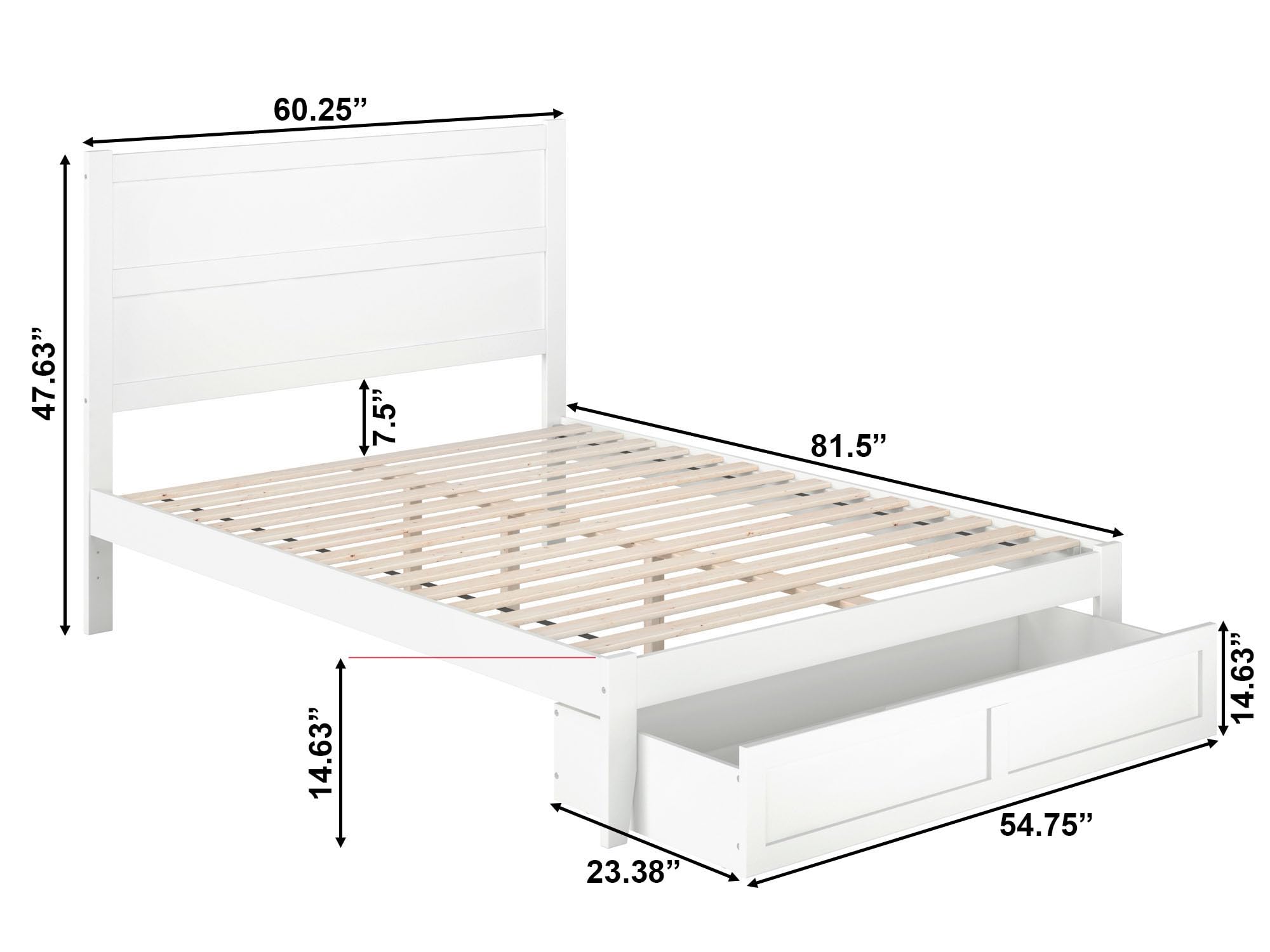 AFI NoHo Queen Size Platform Bed Frame with Storage Drawer & USB Charging Station - Modern White Wooden Bed for Small Spaces, Bedroom Furniture with Built-in Storage and Charging Ports